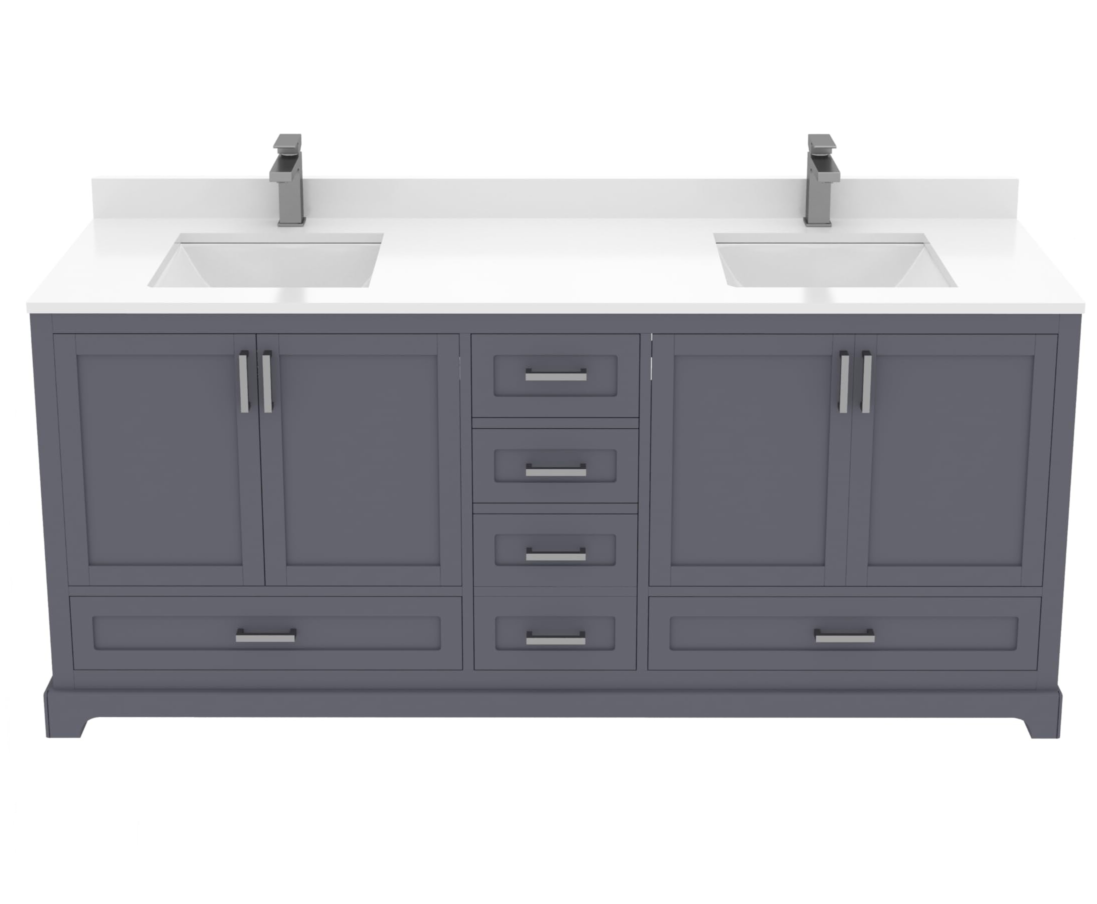 LV 72" Transitional Double Bath Vanity in Charcoal Grey with 3 Hardware Options, Base Only, and Top Option