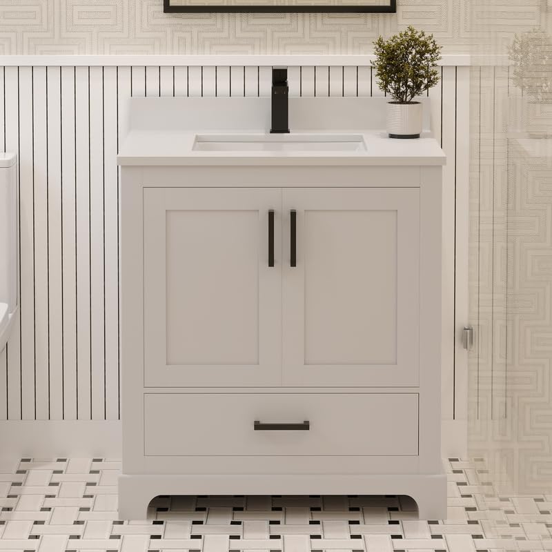 LV 30" Transitional Bath Vanity in White with 3 Hardware Options, Base Only, and Top Option