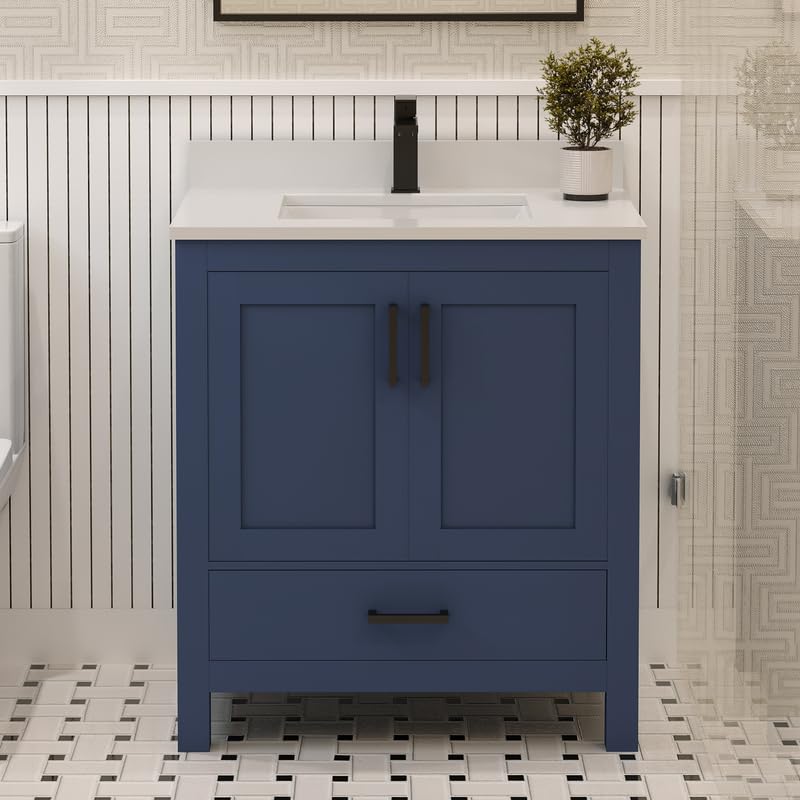 LV 30" Transitional Single Bath Vanity in Navy Blue with 3 Hardware Options, and Top Option