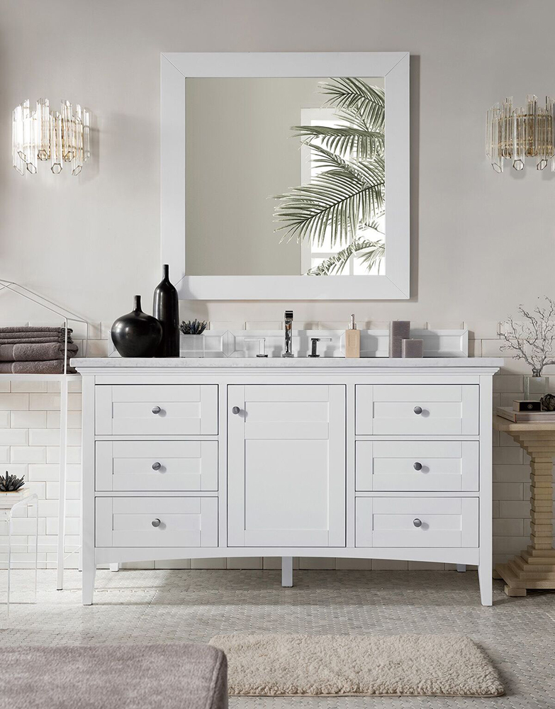 James Martin Palisades Collection 60" Single Vanity, Bright White