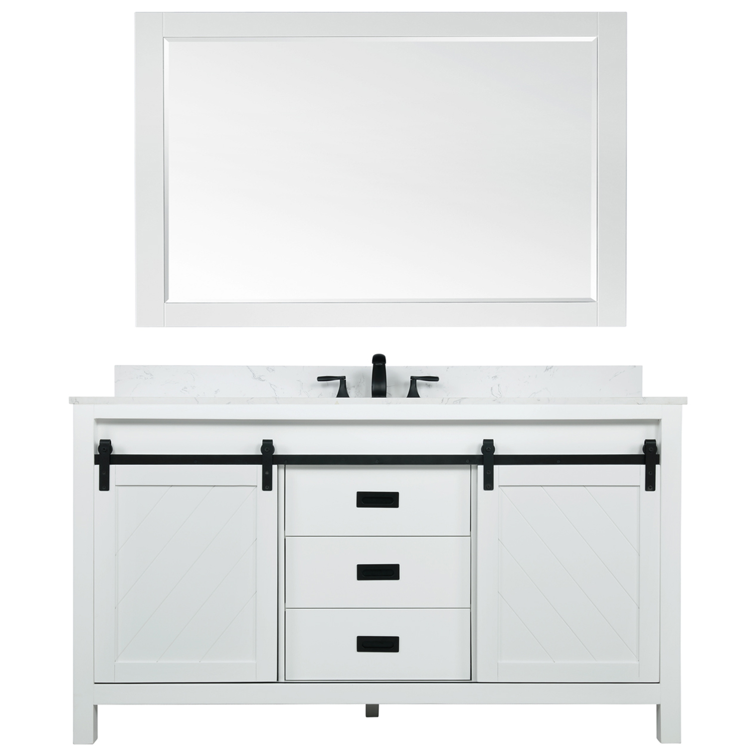 Issac Edwards Collection 60" Double Bathroom Vanity Set in White and Carrara White Marble Countertop without Mirror  