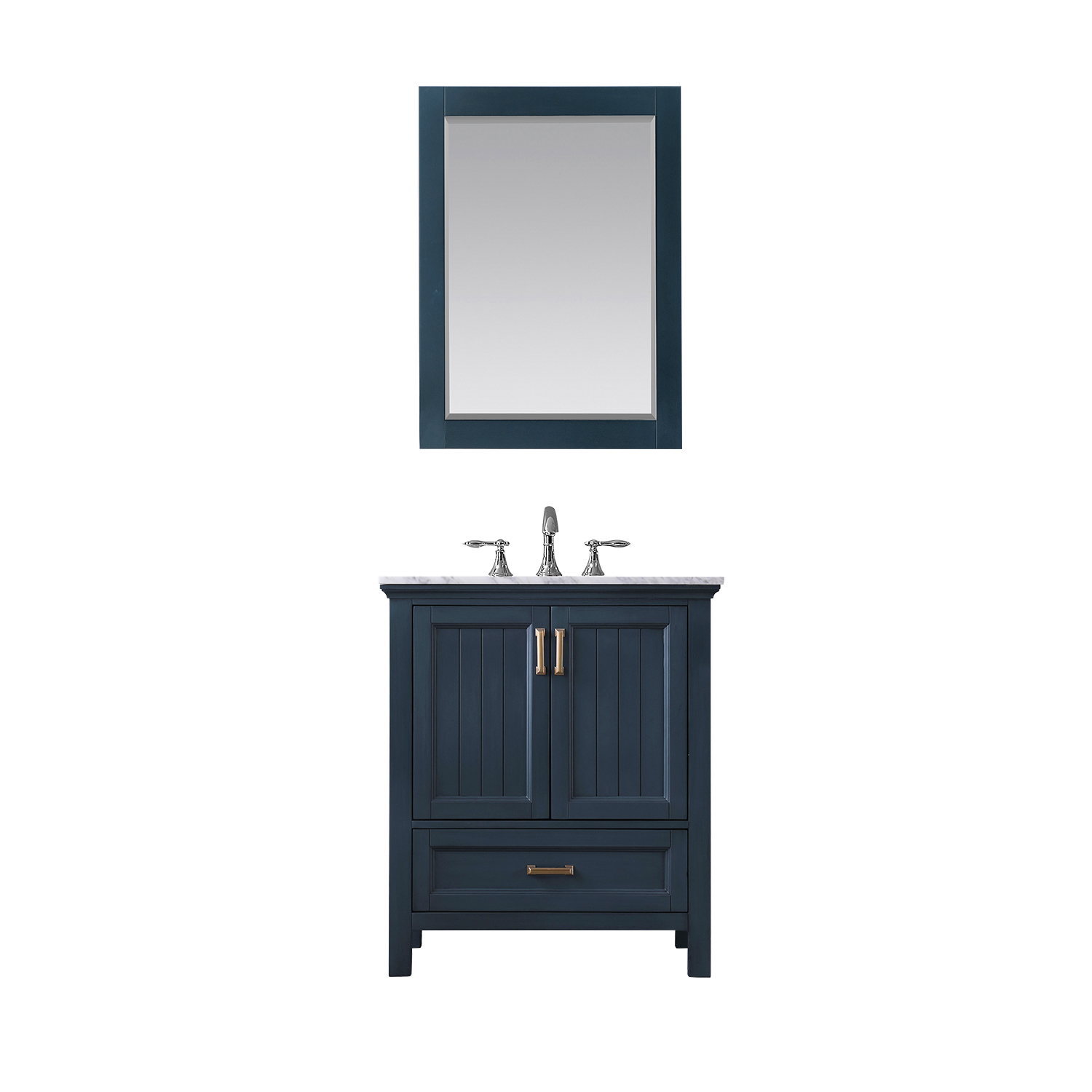 Issac Edwards Collection 30" Single Bathroom Vanity Set in Classic Blue and Carrara White Marble Countertop without Mirror 