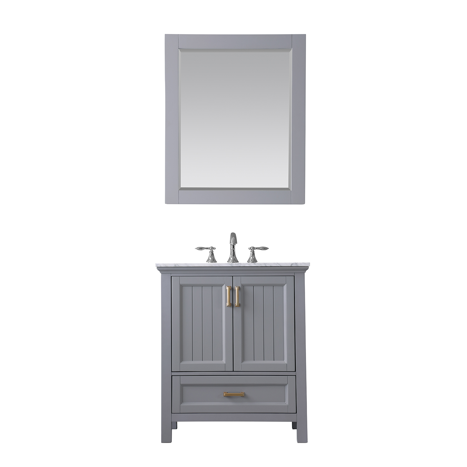 Issac Edwards Collection 30" Single Bathroom Vanity Set in Gray and Carrara White Marble Countertop without Mirror 
