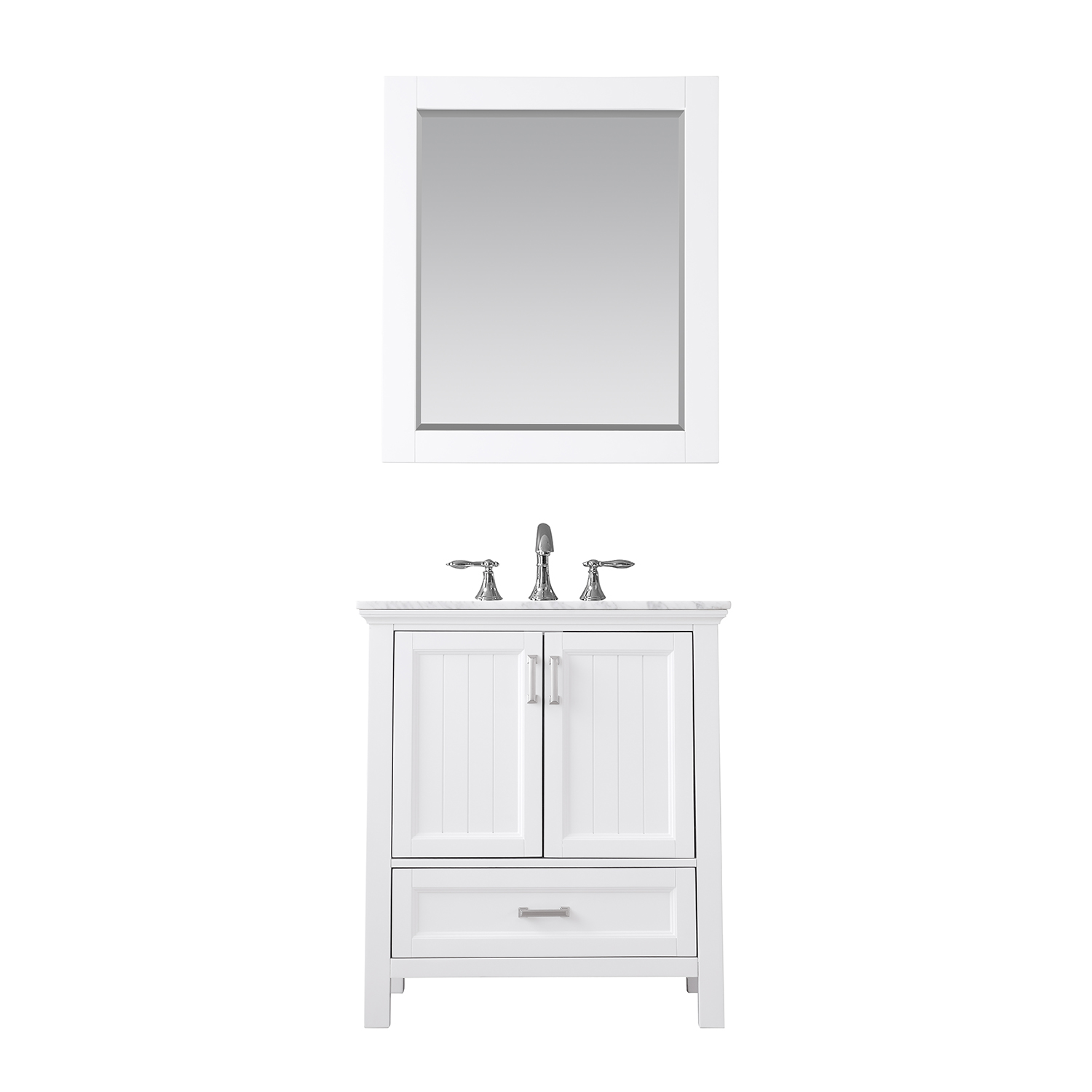 Issac Edwards Collection 30" Single Bathroom Vanity Set in White and Carrara White Marble Countertop without Mirror 