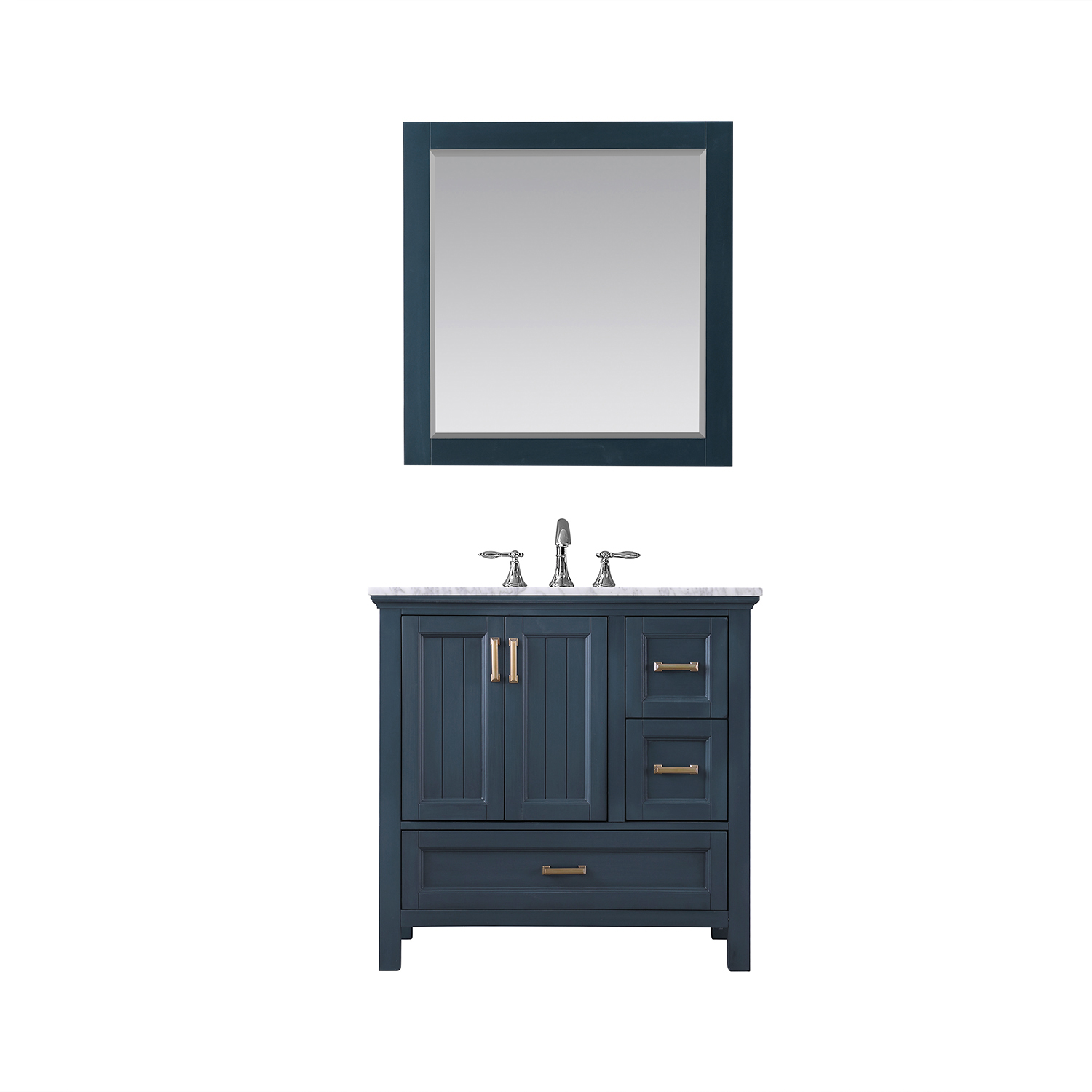 Issac Edwards Collection 36" Single Bathroom Vanity Set in Classic Blue and Carrara White Marble Countertop without Mirror 