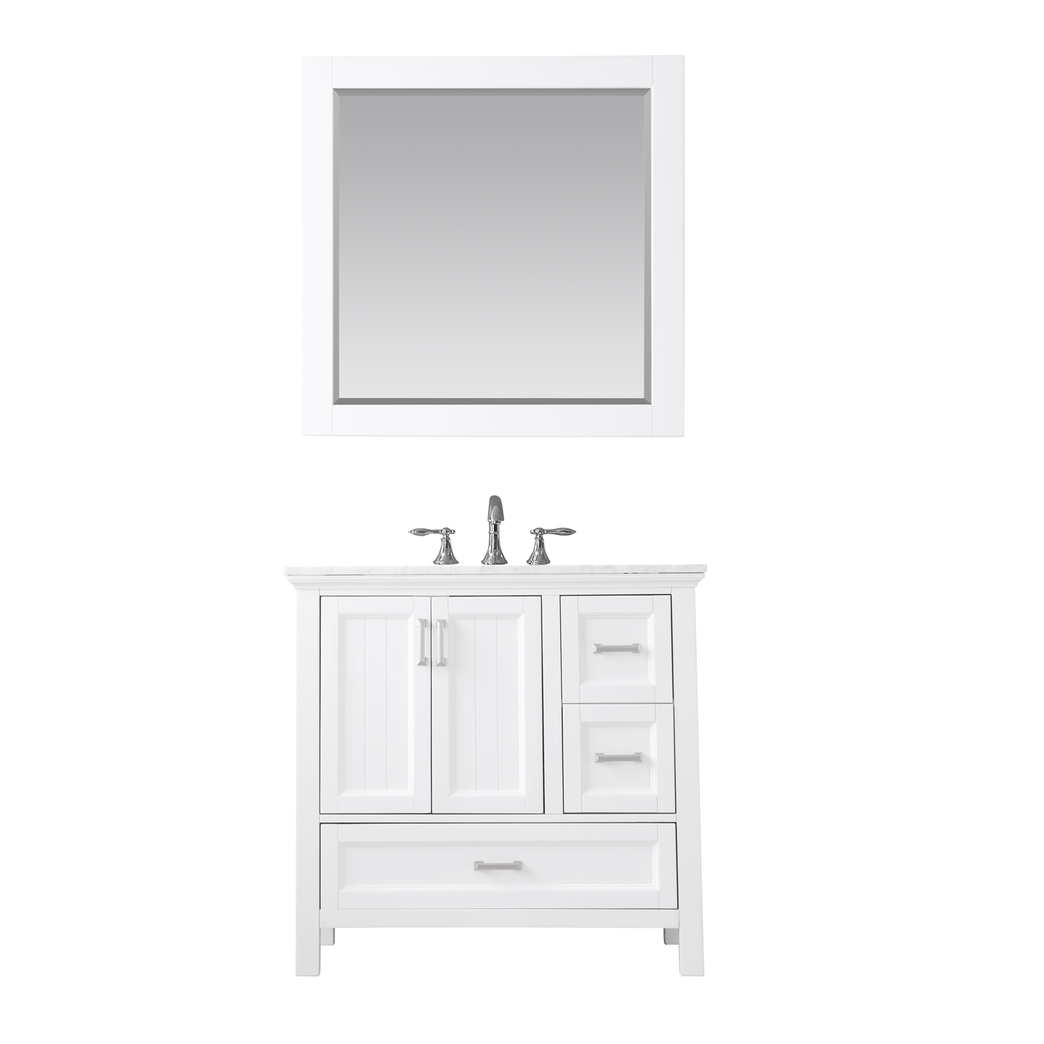 Issac Edwards Collection 36" Single Bathroom Vanity Set in White and Carrara White Marble Countertop without Mirror 