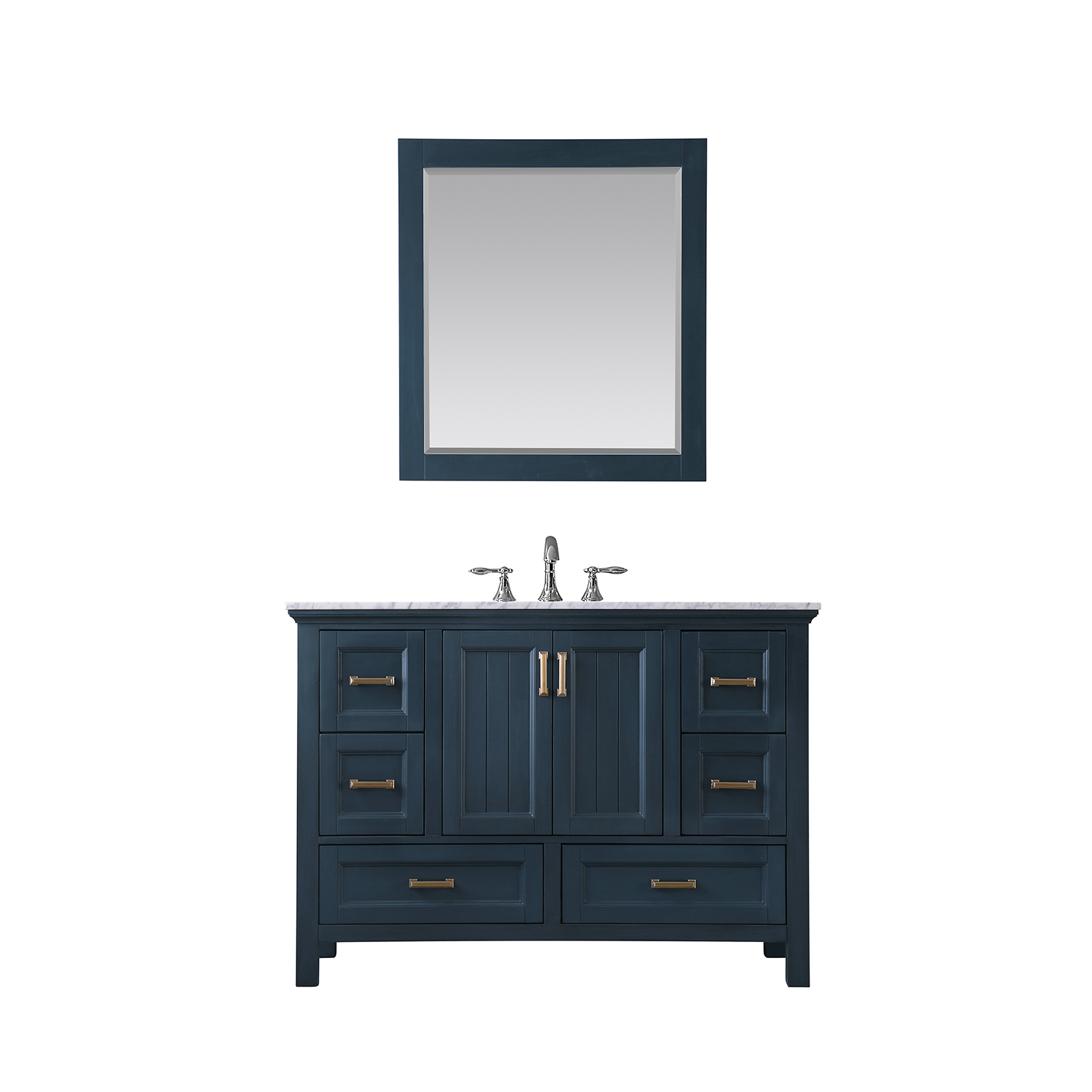 Issac Edwards Collection 48" Single Bathroom Vanity Set in Classic Blue and Carrara White Marble Countertop without Mirror 