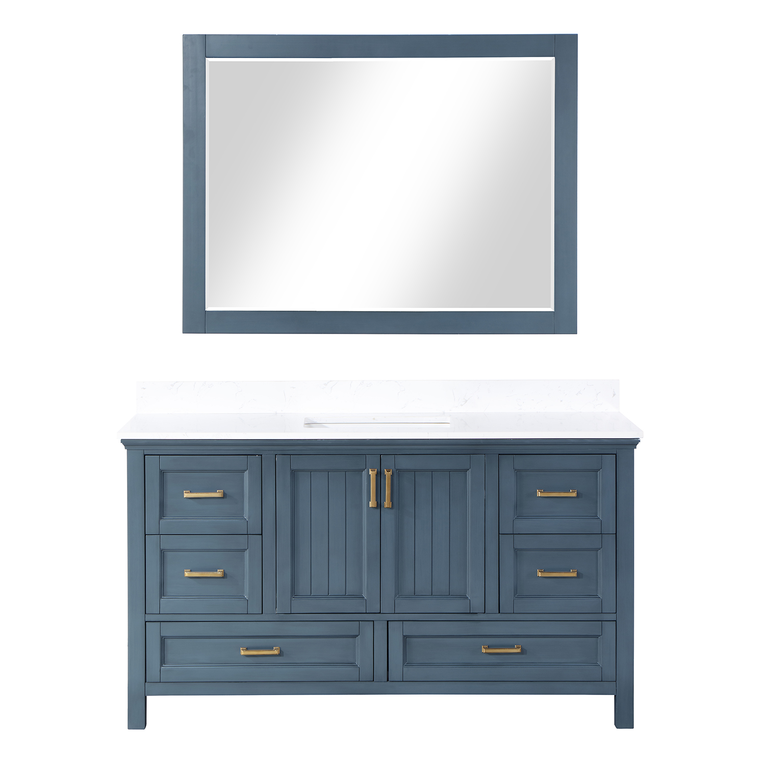 Issac Edwards Collection 60" Single Bathroom Vanity Set in Classic Blue and Composite Carrara White Stone Countertop without Mirror