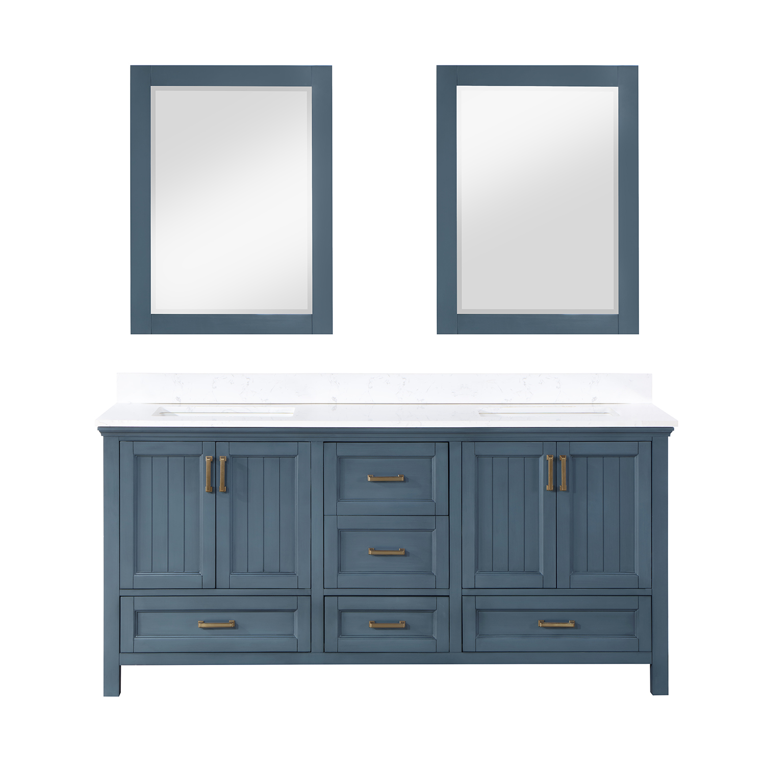 Issac Edwards Collection 72" Double Bathroom Vanity Set in Classic Blue and Composite Carrara White Stone Countertop without Mirror 