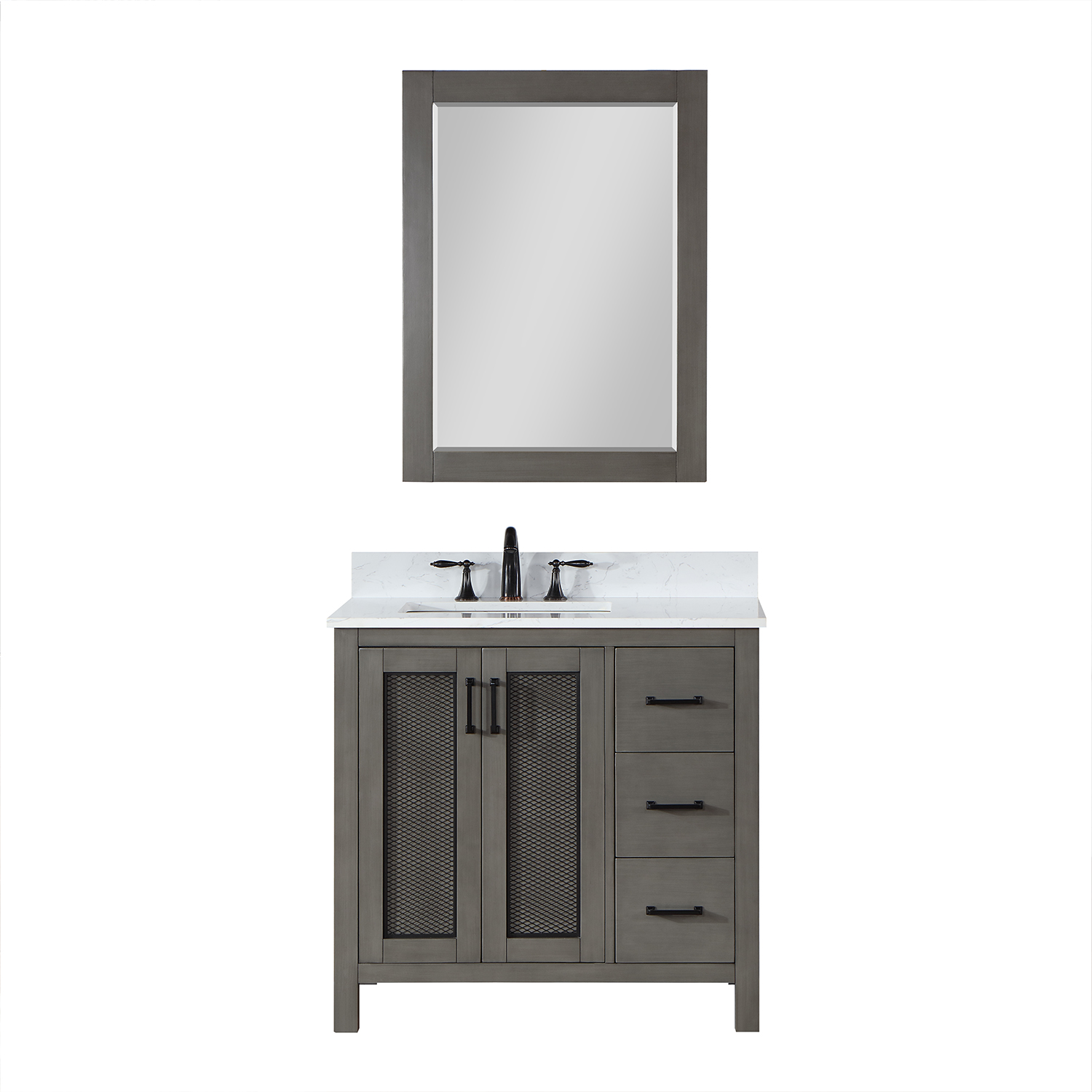 Issac Edwards Collection 36" Single Bathroom Vanity Set in Gray Pine with Carrara White Composite Stone Countertop without Mirror 