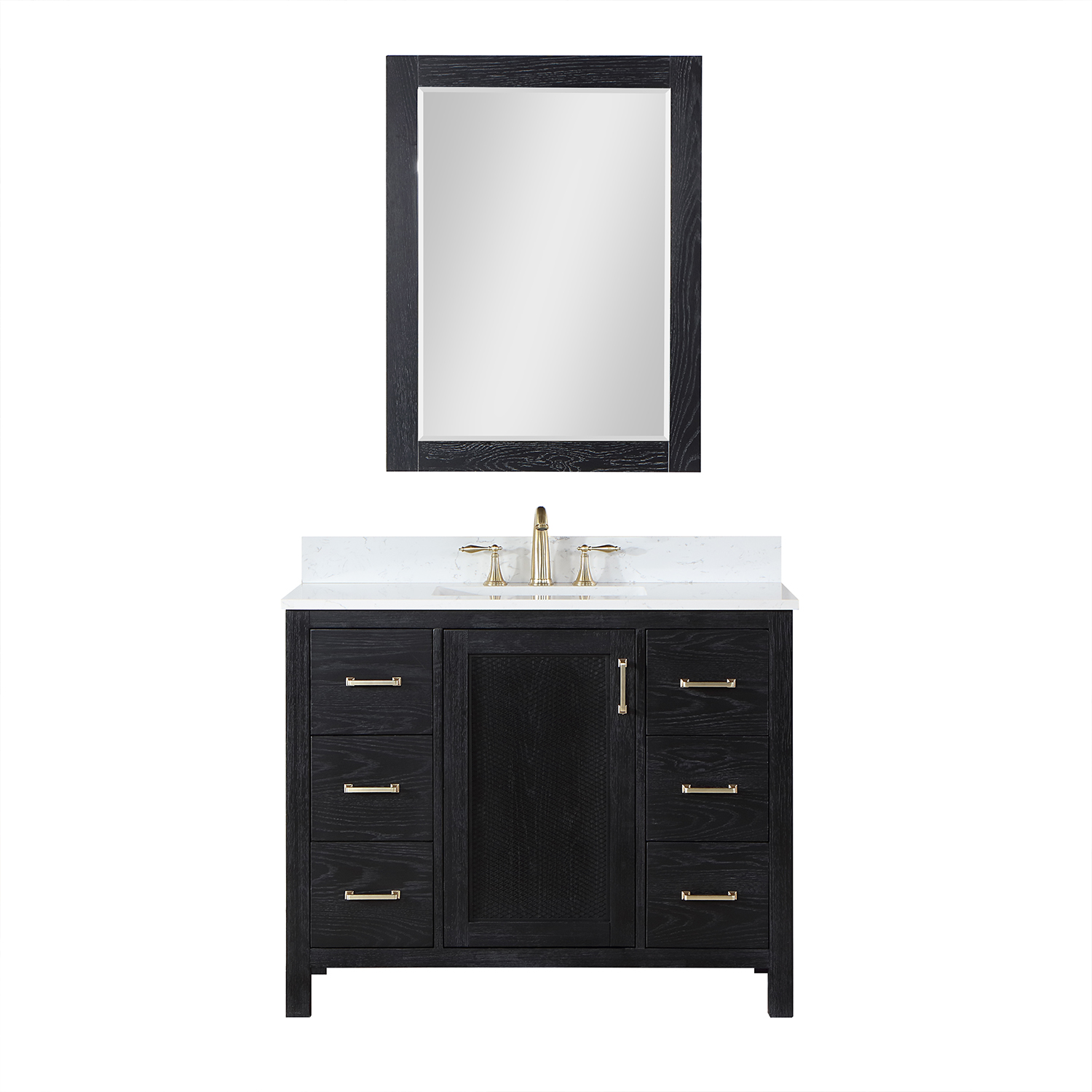 Issac Edwards Collection 42" Single Bathroom Vanity Set in Black Oak with Carrara White Composite Stone Countertop without Mirror 