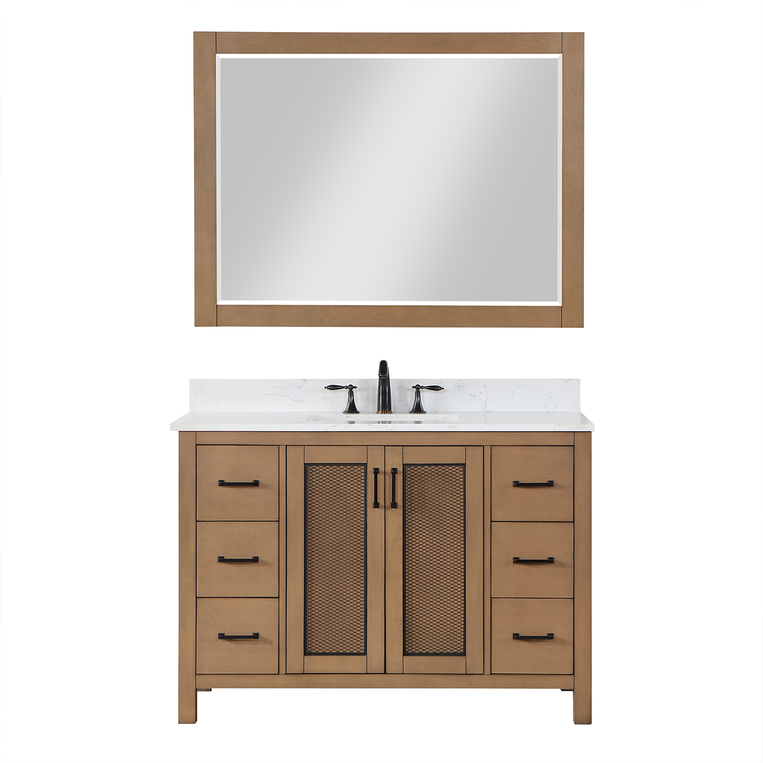 Issac Edwards Collection 48" Single Bathroom Vanity Set in Brown Pine with Carrara White Composite Stone Countertop without Mirror 