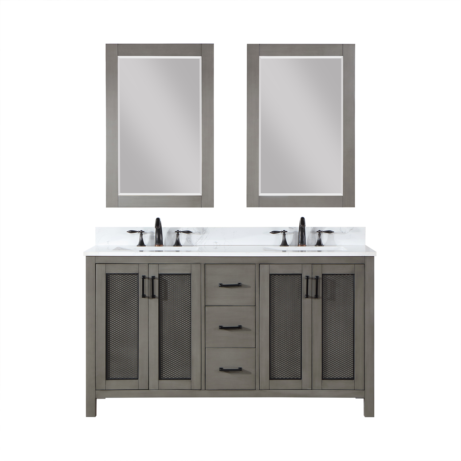 Issac Edwards Collection 60" Double Bathroom Vanity Set in Gray Pine with Carrara White Composite Stone Countertop without Mirror 