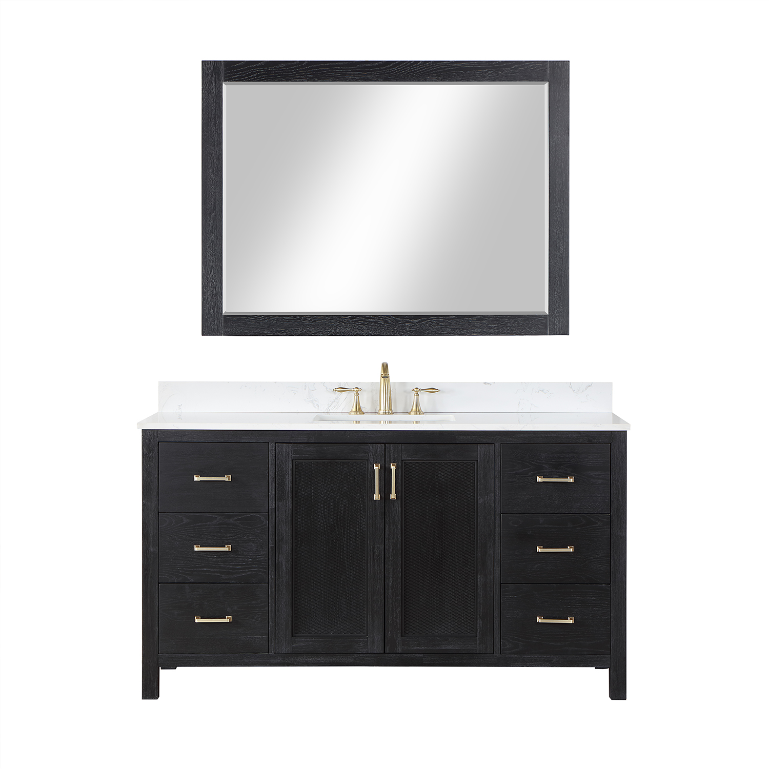 Issac Edwards Collection 60" Single Bathroom Vanity Set in Black Oak with Carrara White Composite Stone Countertop without Mirror 