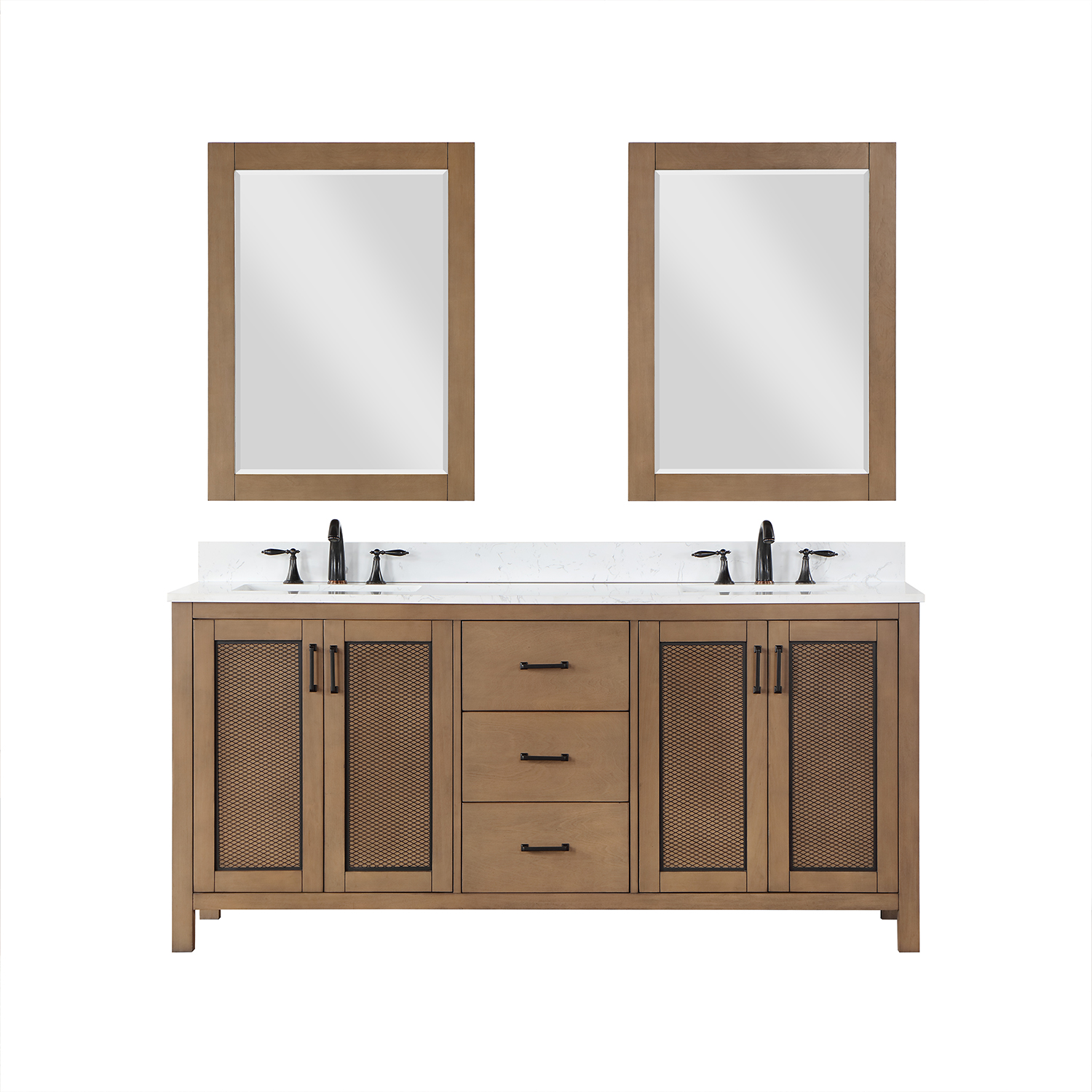 Issac Edwards Collection 72" Double Bathroom Vanity Set in Brown Pine with Carrara White Composite Stone Countertop without Mirror 