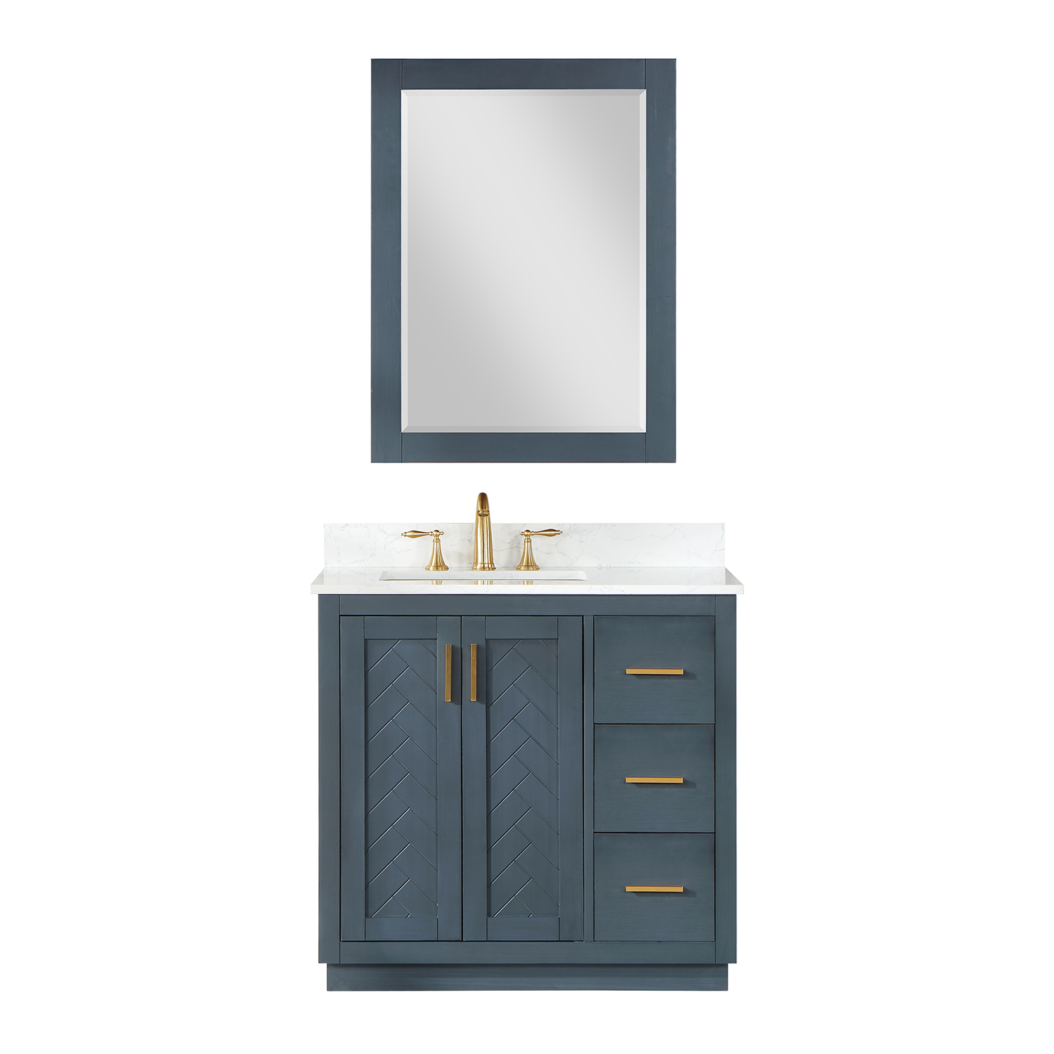 Issac Edwards Collection 36" Single Bathroom Vanity Set in Classic Blue with Grain White Composite Stone Countertop without Mirror 