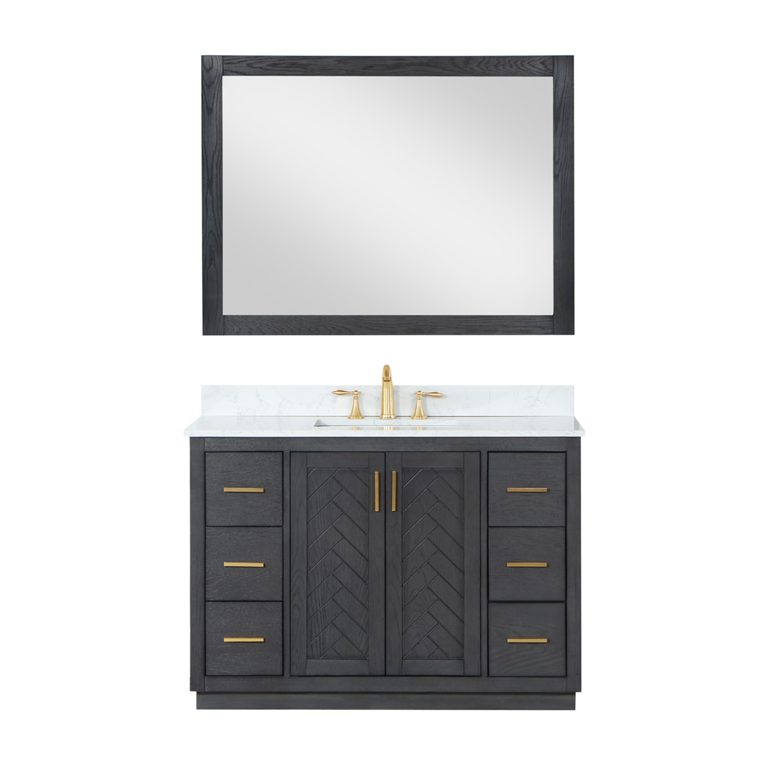 Issac Edwards Collection 48" Single Bathroom Vanity Set in Brown Oak with Grain White Composite Stone Countertop without Mirror 