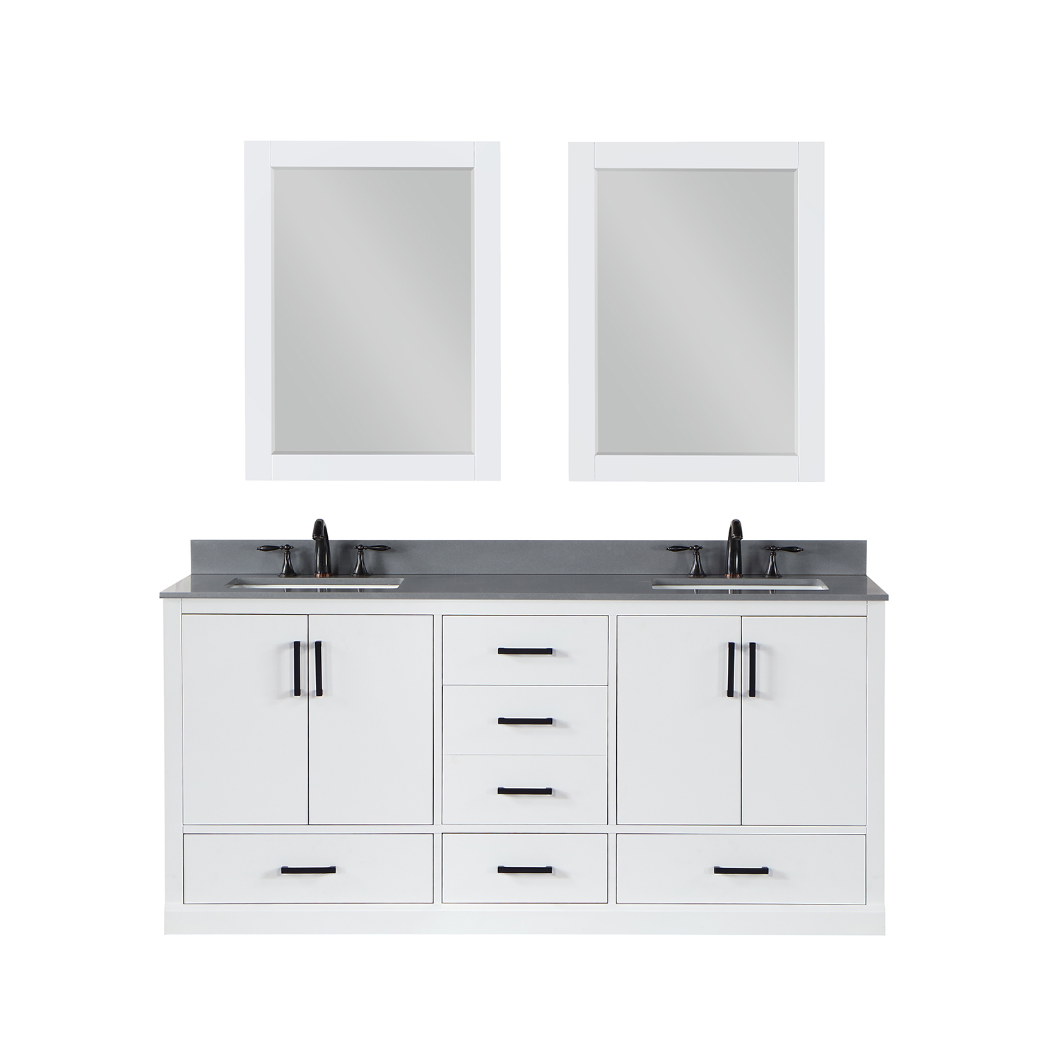 Issac Edwards Collection 72" Double Bathroom Vanity Set in White with Concrete Grey Composite Stone Countertop without Mirror 