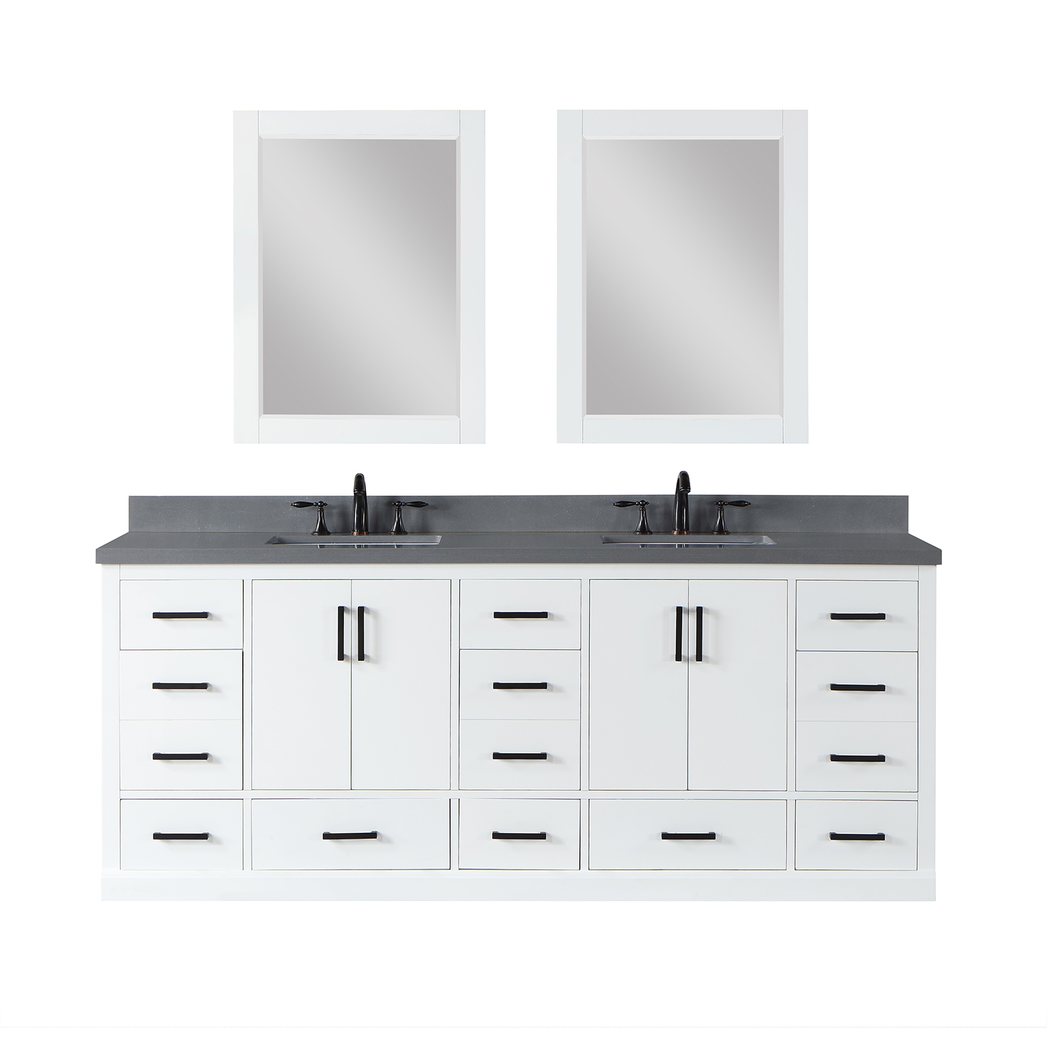 Issac Edwards Collection 84" Double Bathroom Vanity Set in White with Concrete Grey Composite Stone Countertop without Mirror 