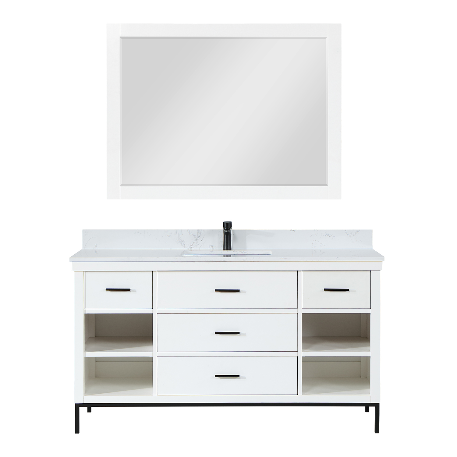 Issac Edwards Collection 60" Single Bathroom Vanity Set in White with Carrara White Composite Stone Countertop without Mirror