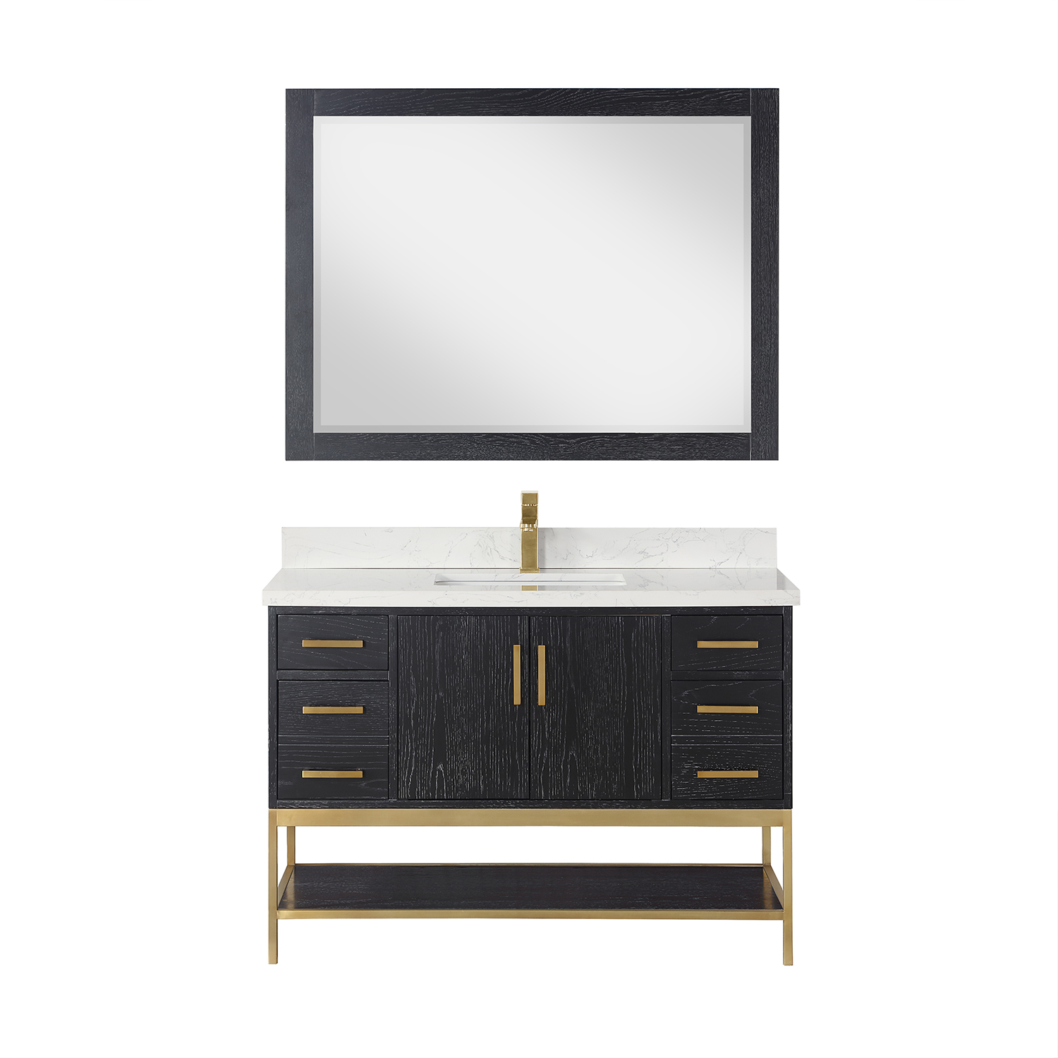 Issac Edwards Collection 48" Single Bathroom Vanity Set in Black Oak with Grain White Composite Stone Countertop without Mirror