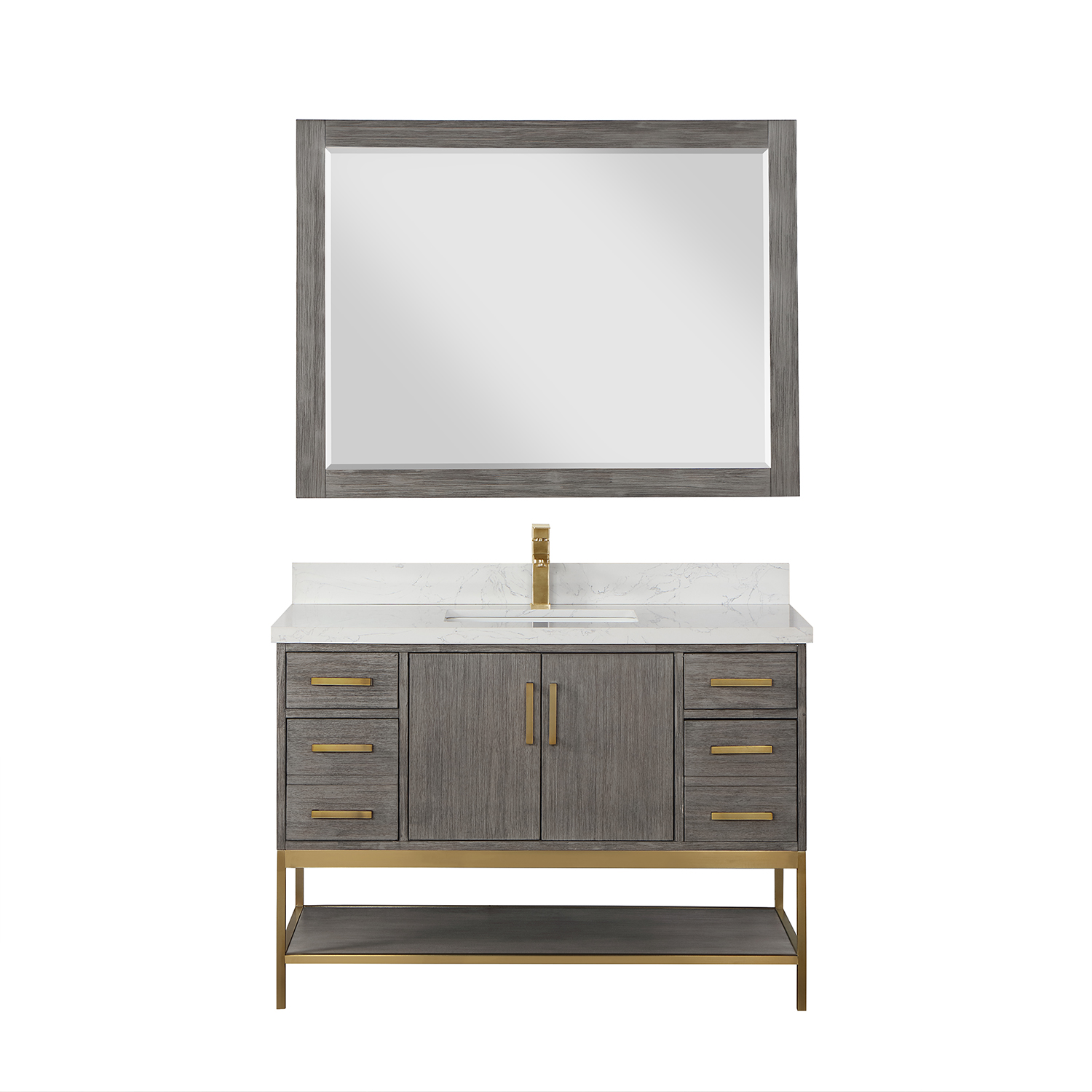 Issac Edwards Collection 48" Single Bathroom Vanity Set in Classical Grey with Grain White Composite Stone Countertop without Mirror 