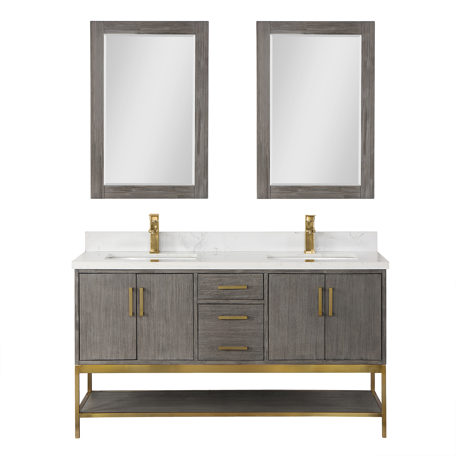 Issac Edwards Collection 60" Double Bathroom Vanity Set in Classical Grey with Grain White Composite Stone Countertop without Mirror 