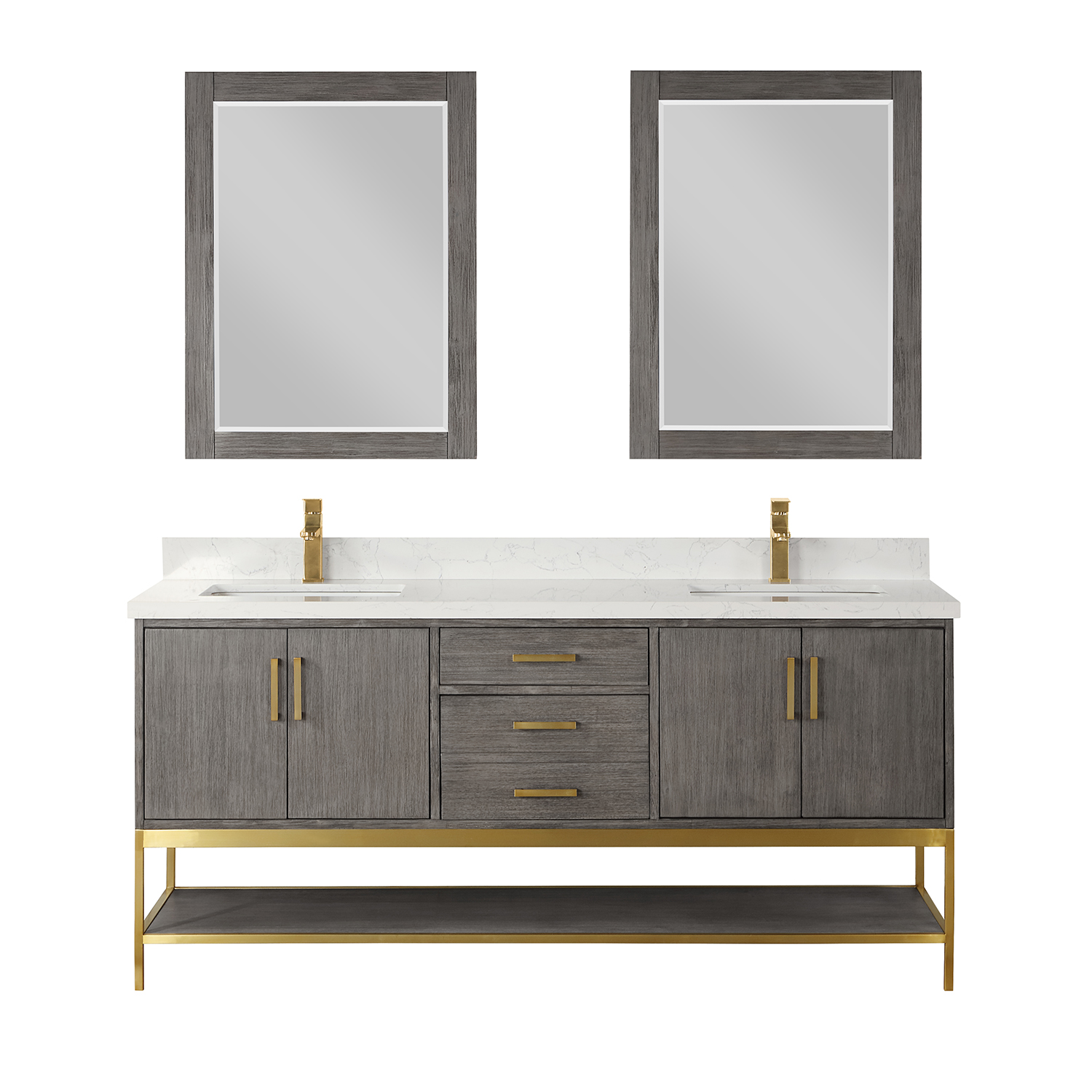 Issac Edwards Collection 72" Double Bathroom Vanity Set in Classical Grey with Grain White Composite Stone Countertop with Mirror 