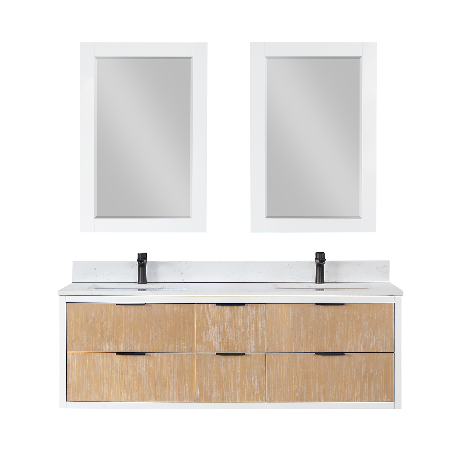 Issac Edwards Collection 60" Double Bathroom Vanity in Weathered Pine with Carrara White Composite Stone Countertop without Mirror 