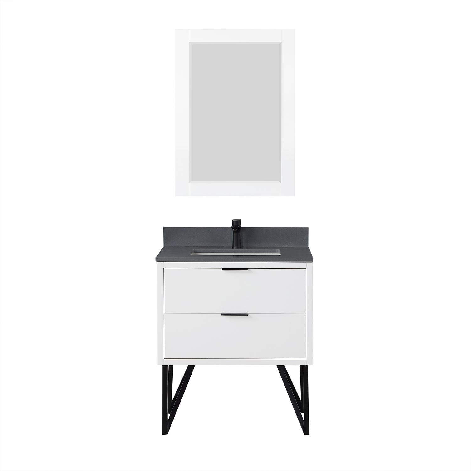 Issac Edwards Collection 30" Single Bathroom Vanity in White with Concrete Gray Composite Stone Countertop with Mirror 