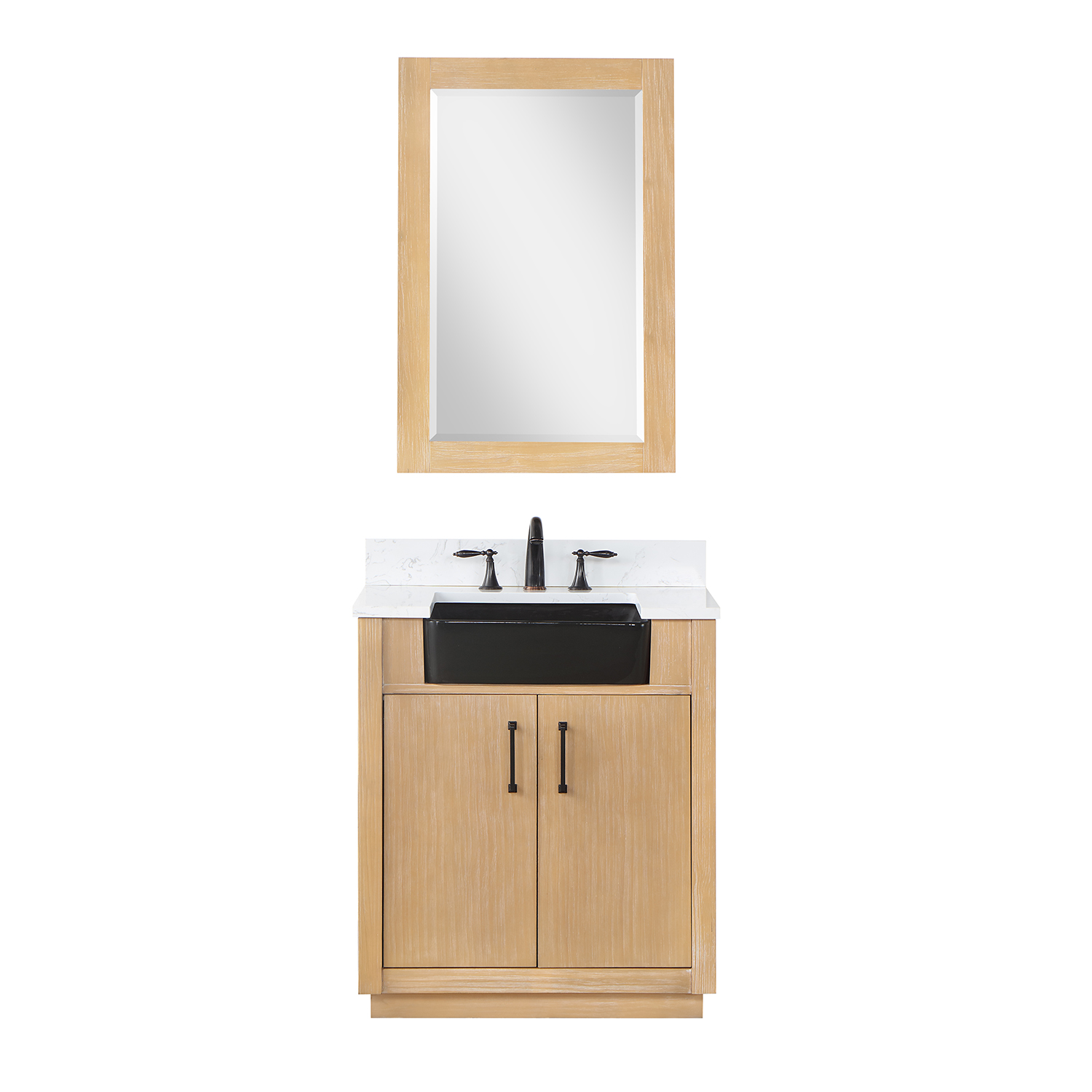 Issac Edwards Collection 30" Single Bathroom Vanity in Weathered Pine with Carrara White Composite Stone Countertop and Farmhouse Sink without Mirror