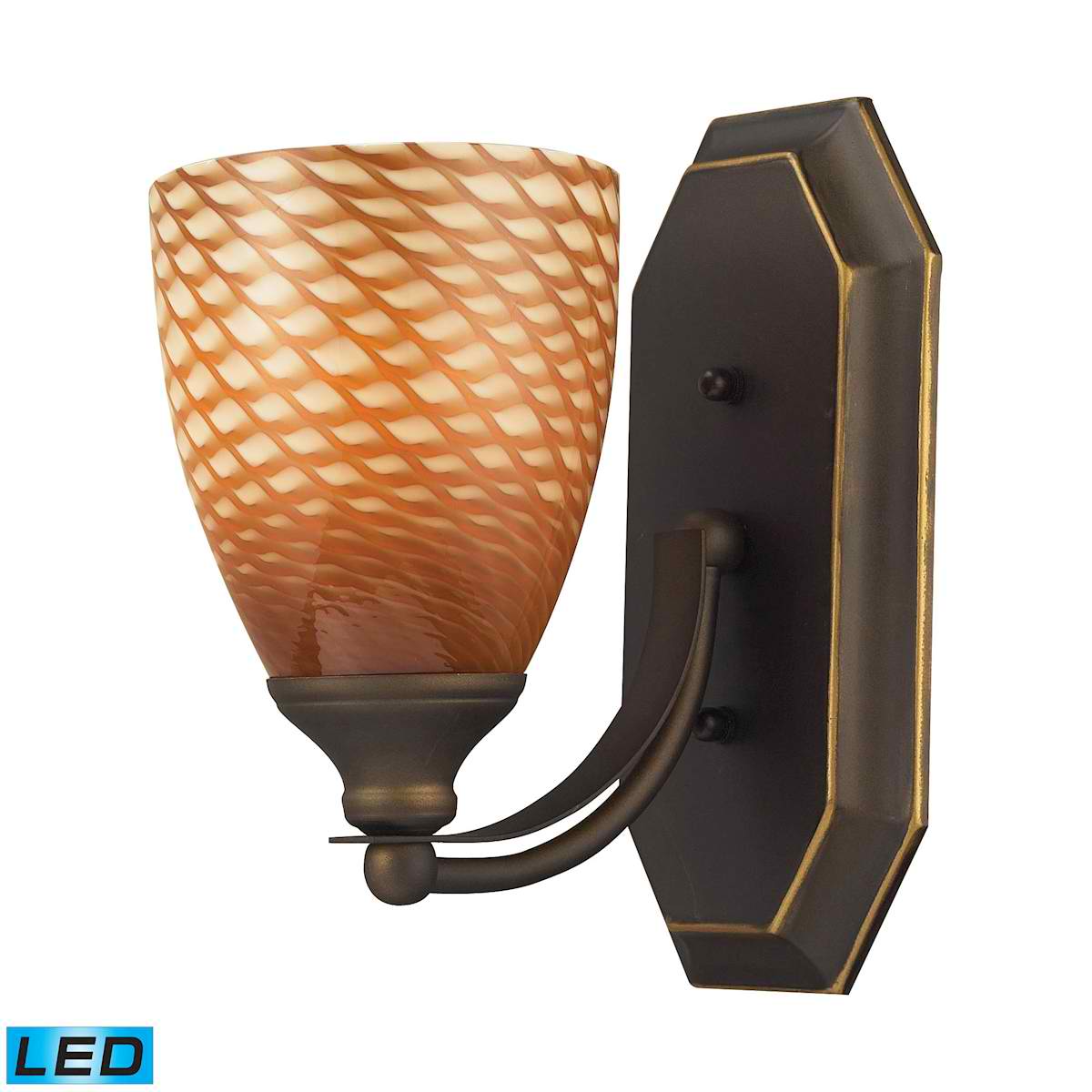 1 Light Vanity in Aged Bronze and Coco Glass - LED Offering Up To 800 Lumens (60 Watt Equivalent)