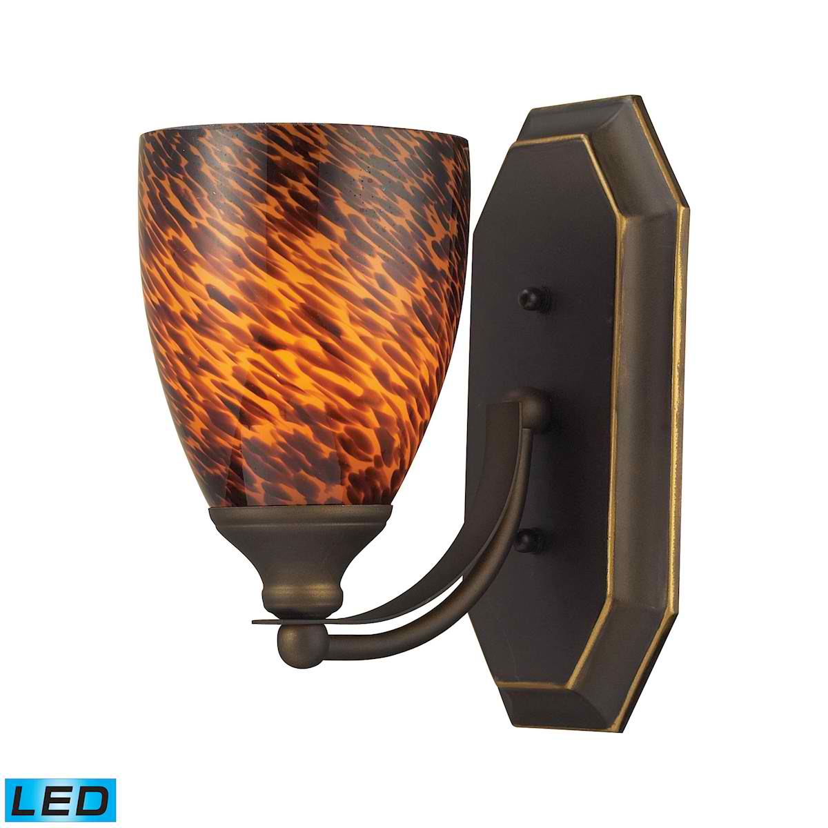 1 Light Vanity in Aged Bronze and Espresso Glass - LED Offering Up To 800 Lumens (60 Watt Equivalent)