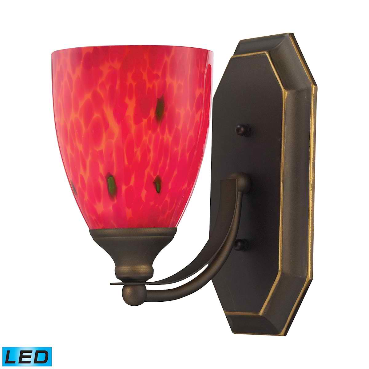 1 Light Vanity in Aged Bronze and Fire Red Glass - LED Offering Up To 800 Lumens (60 Watt Equivalent)