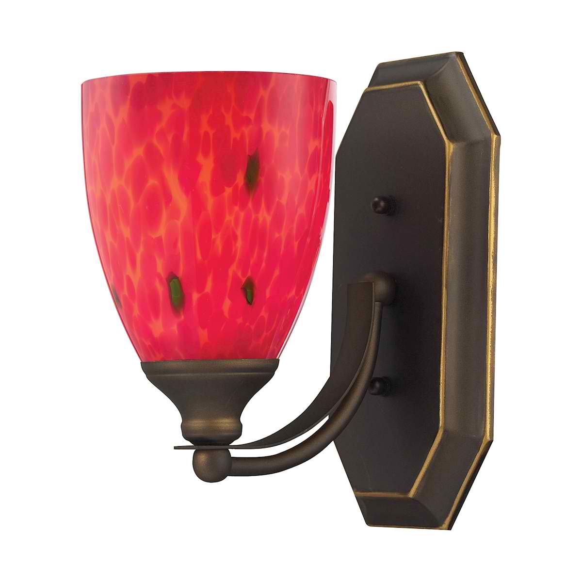 Vanity 1 Lt Aged Bronze with Fire Red Glass