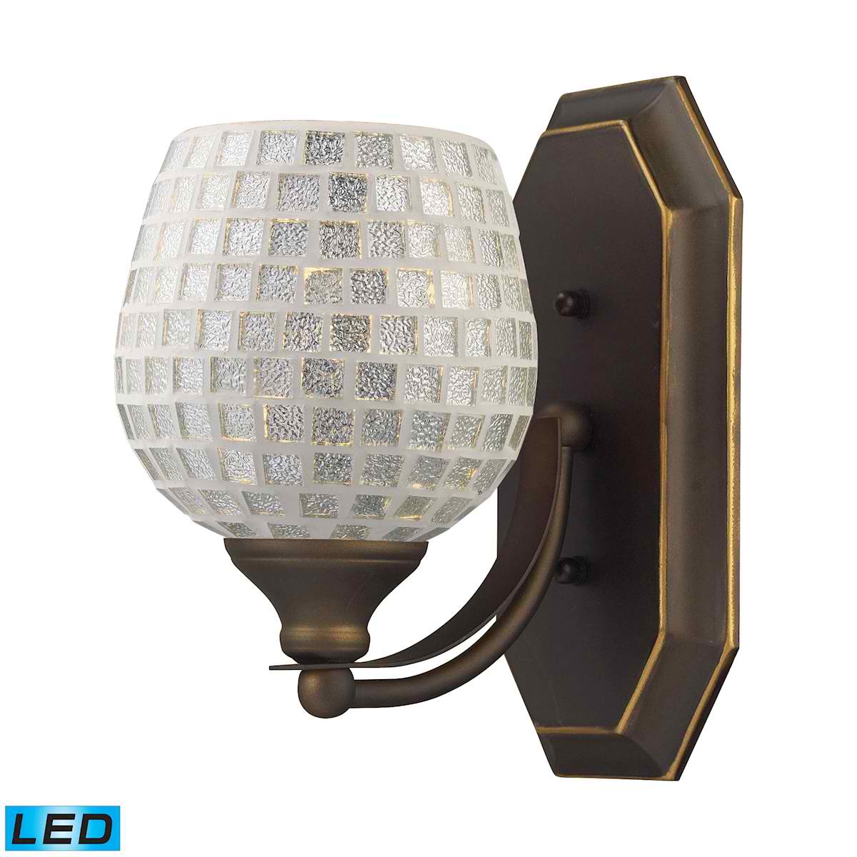 1 Light Vanity in Aged Bronze and Silver Mosaic Glass - LED Offering Up To 800 Lumens (60 Watt Equivalent)