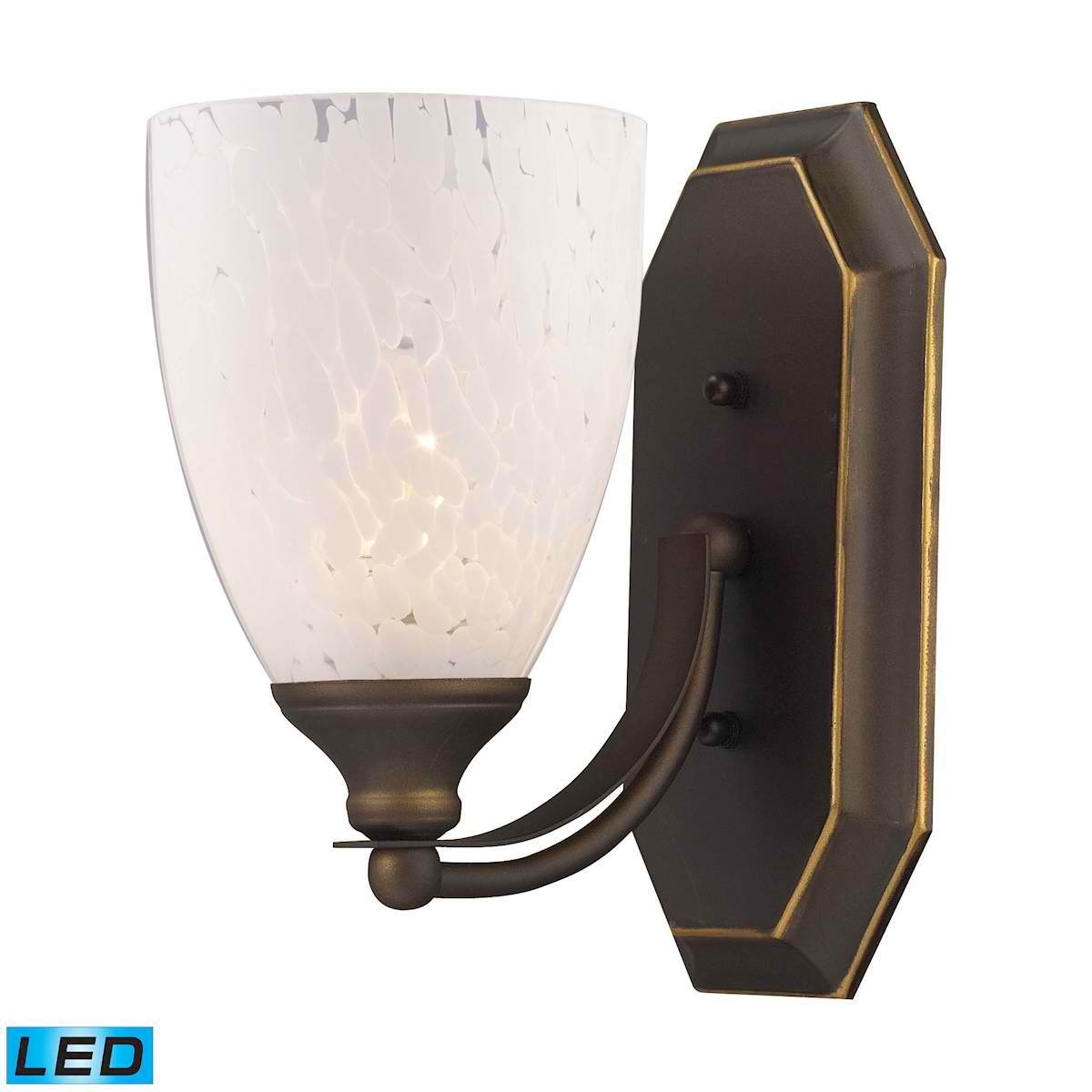 1 Light Vanity in Aged Bronze and Snow White Glass - LED Offering Up To 800 Lumens (60 Watt Equivalent)