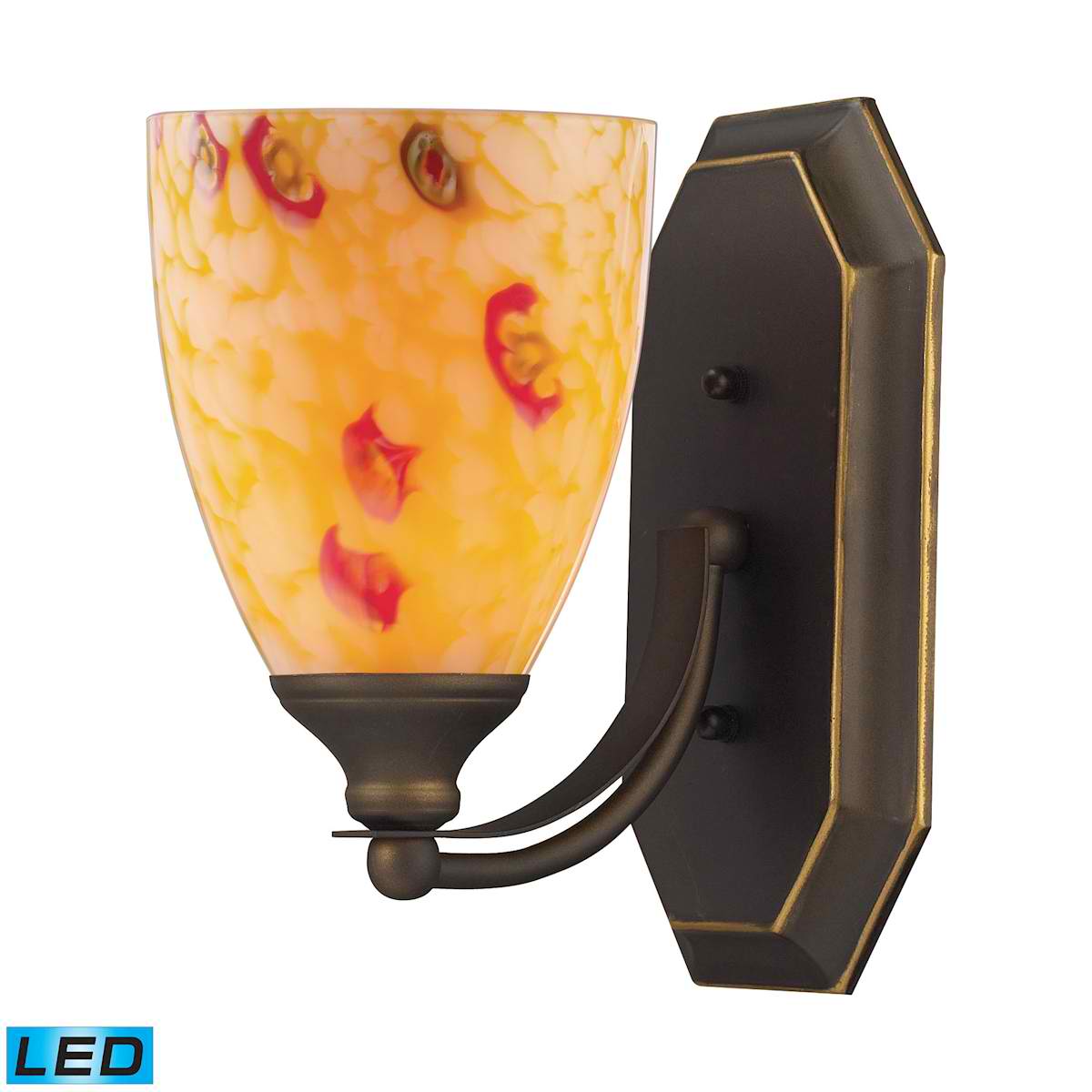 1 Light Vanity in Aged Bronze and Yellow Blaze Glass - LED Offering Up To 800 Lumens (60 Watt Equivalent)