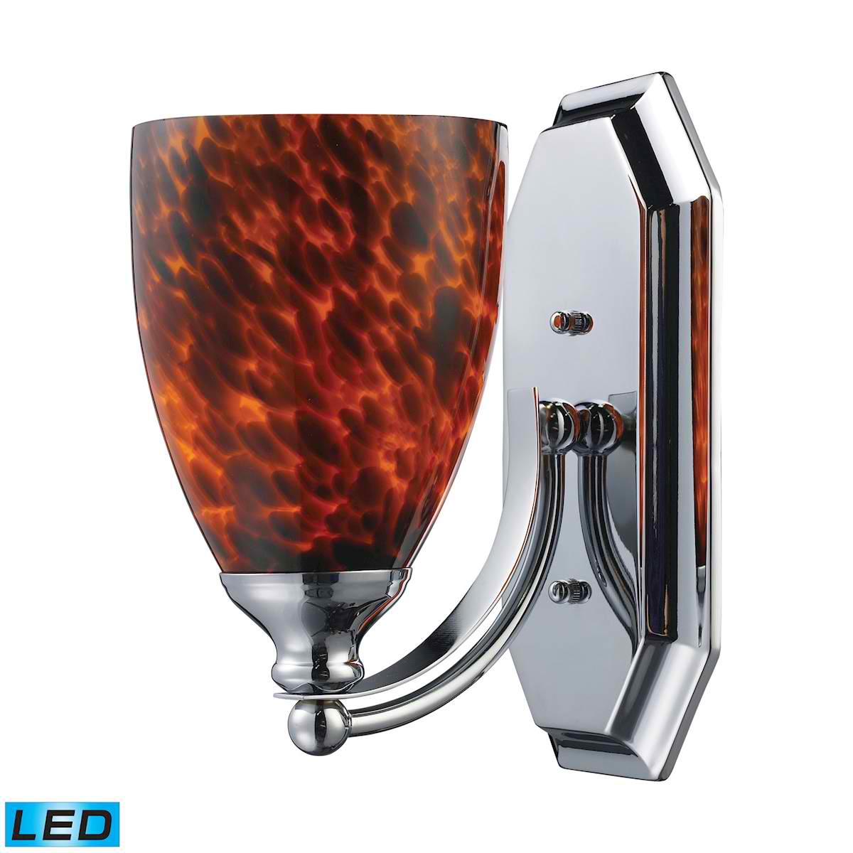 1 Light Vanity in Polished Chrome and Espresso Glass - LED Offering Up To 800 Lumens (60 Watt Equivalent)