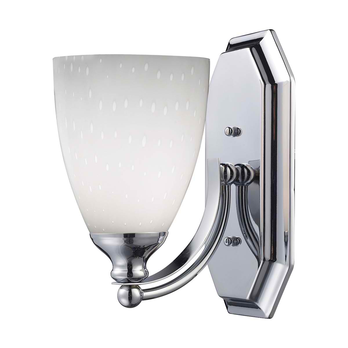 Vanity 1 Light Chrome Finish with Simple White Glass
