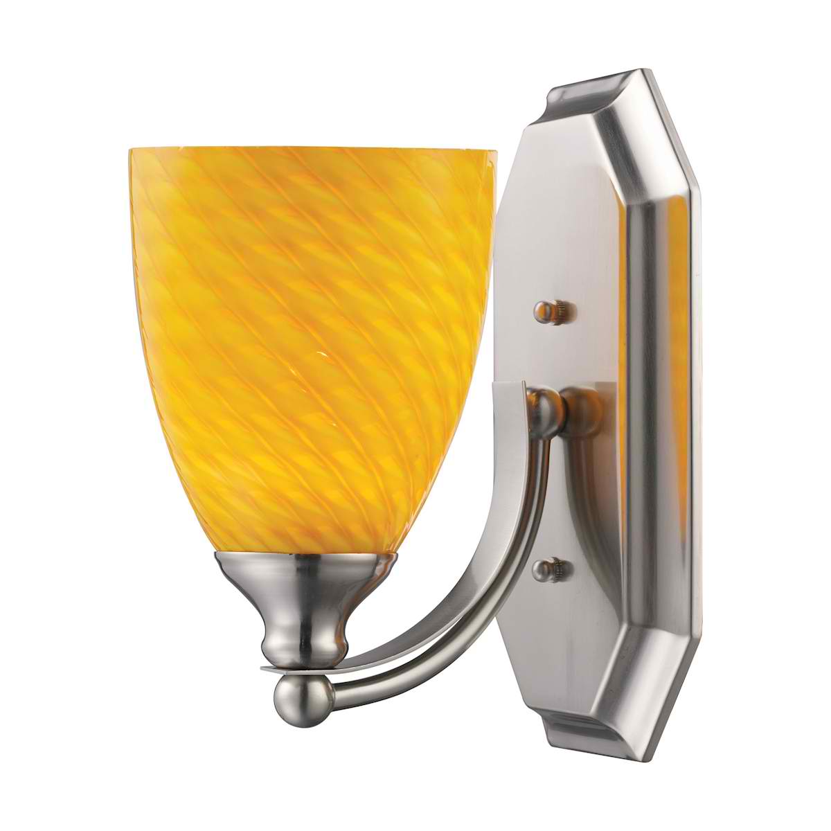 Vanity 1 Light Satin Nickel with Canary Glass