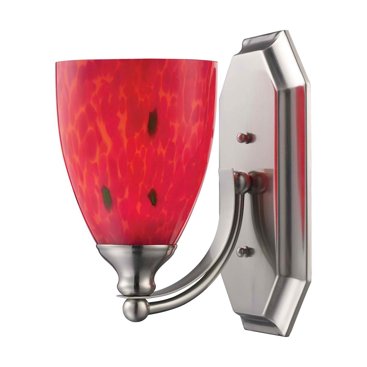 Vanity 1 Light Satin Nickel with Fire Red Glass