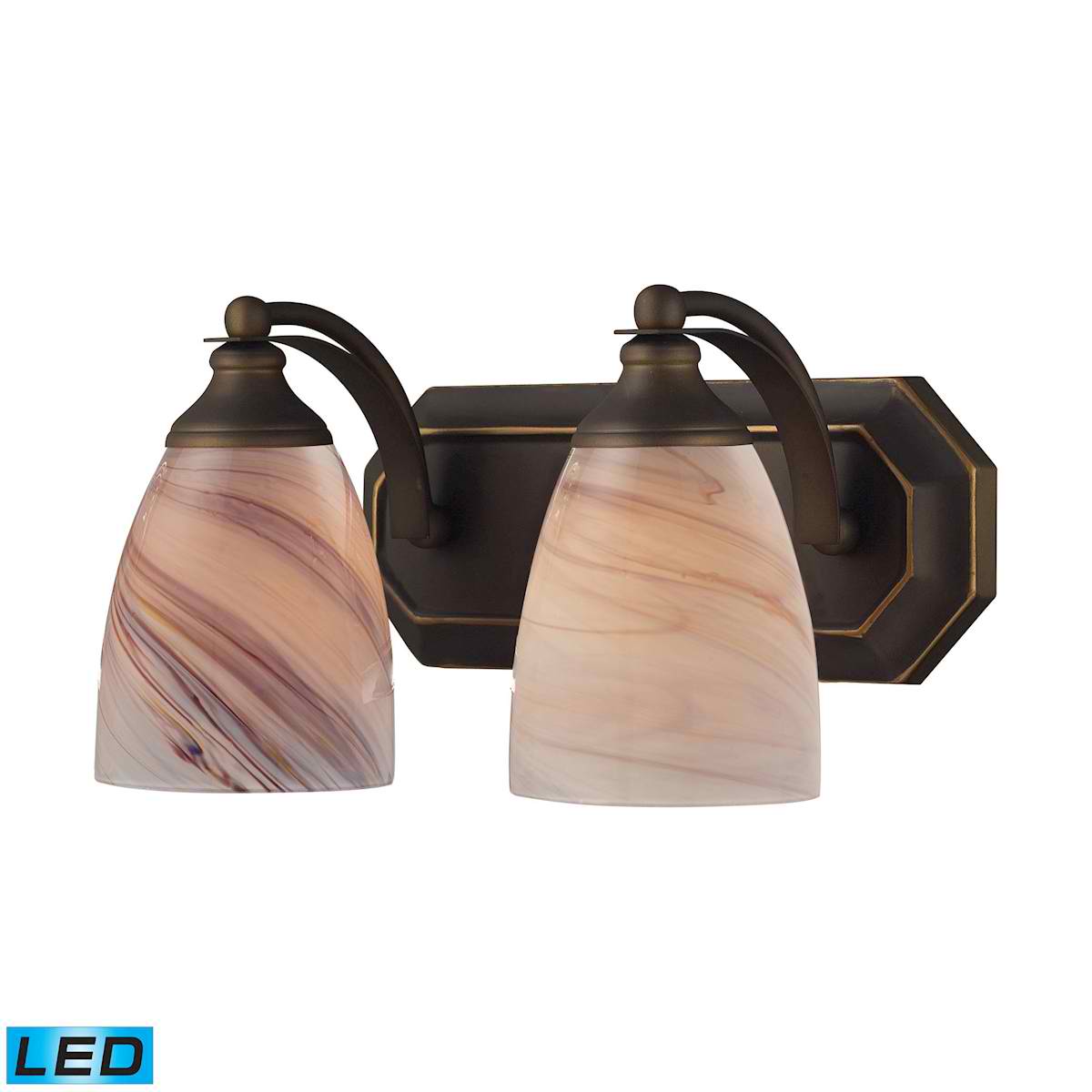 2 Light Vanity in Aged Bronze and Creme Glass - LED, 800 Lumens (1600 Lumens Total) with Full Scale