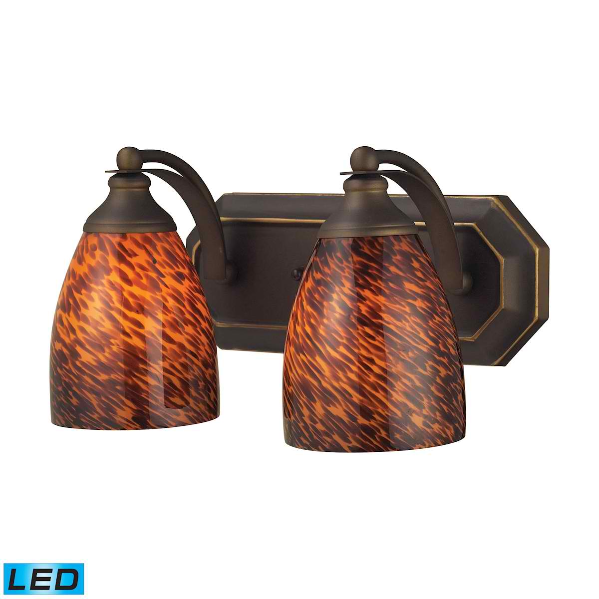 2 Light Vanity in Aged Bronze and Espresso Glass - LED, 800 Lumens (1600 Lumens Total) with Full Scale