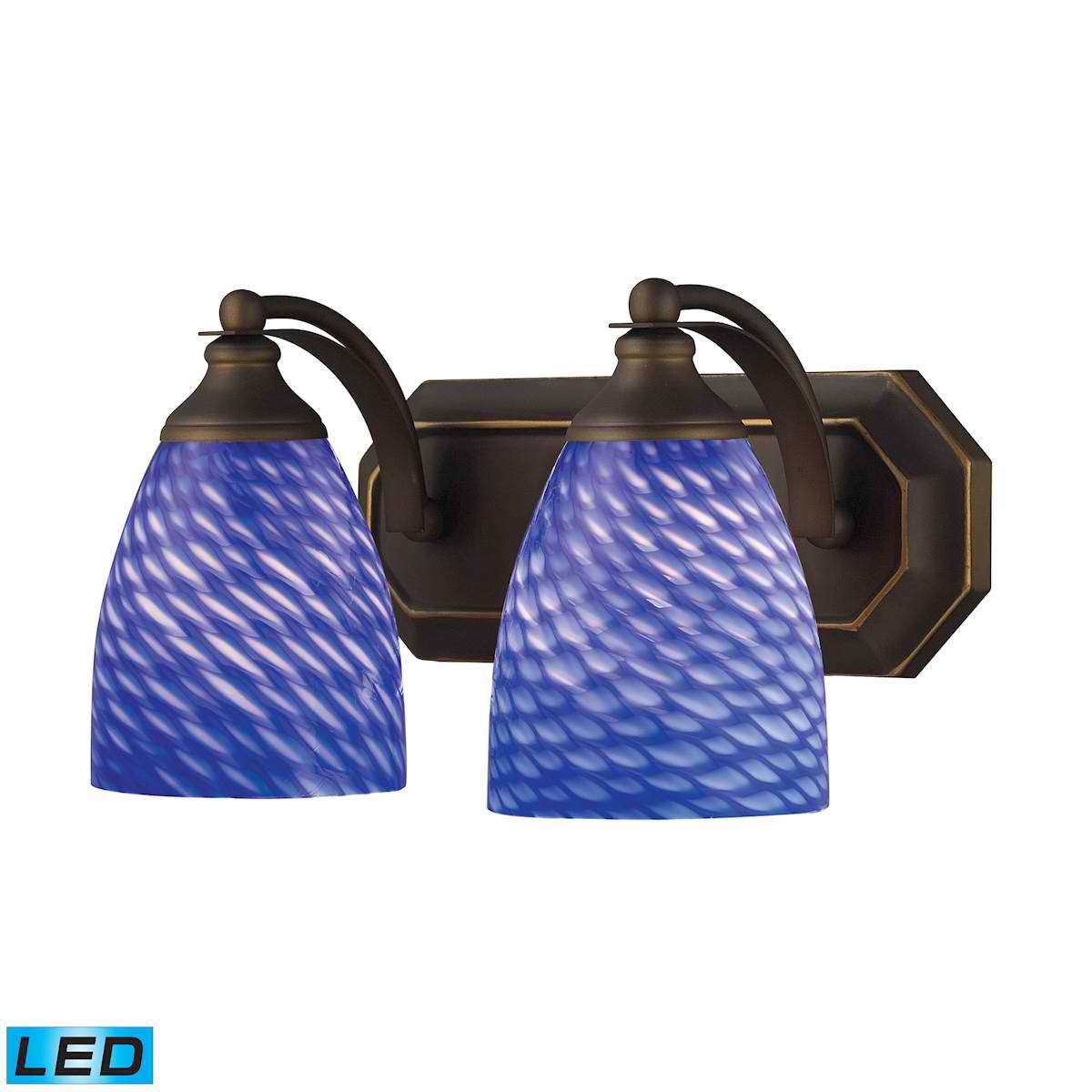 2 Light Vanity in Aged Bronze and Sapphire Glass - LED, 800 Lumens (1600 Lumens Total) with Full Scale