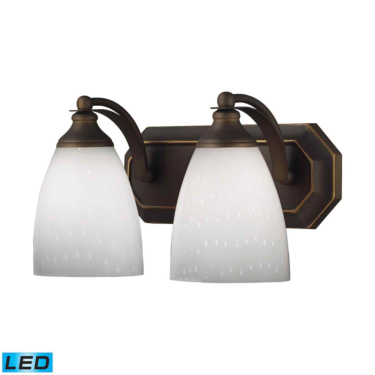 2 Light Vanity in Aged Bronze and Simply White Glass - LED, 800 Lumens (1600 Lumens Total) with Full Scale