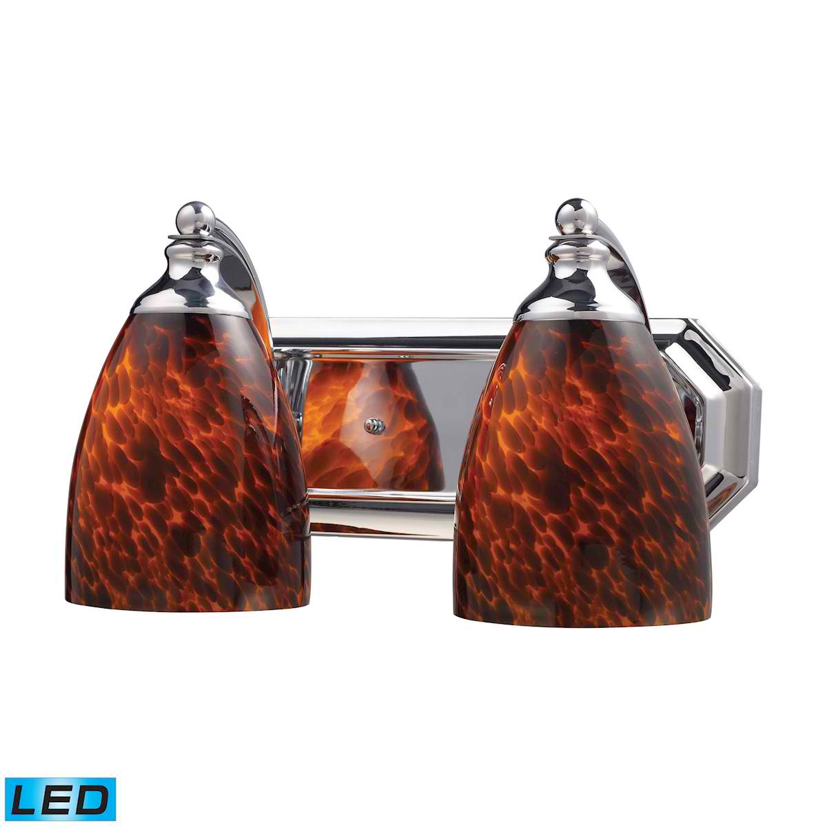2 Light Vanity in Polished Chrome and Espresso Glass - LED, 800 Lumens (1600 Lumens Total) with Full Scale