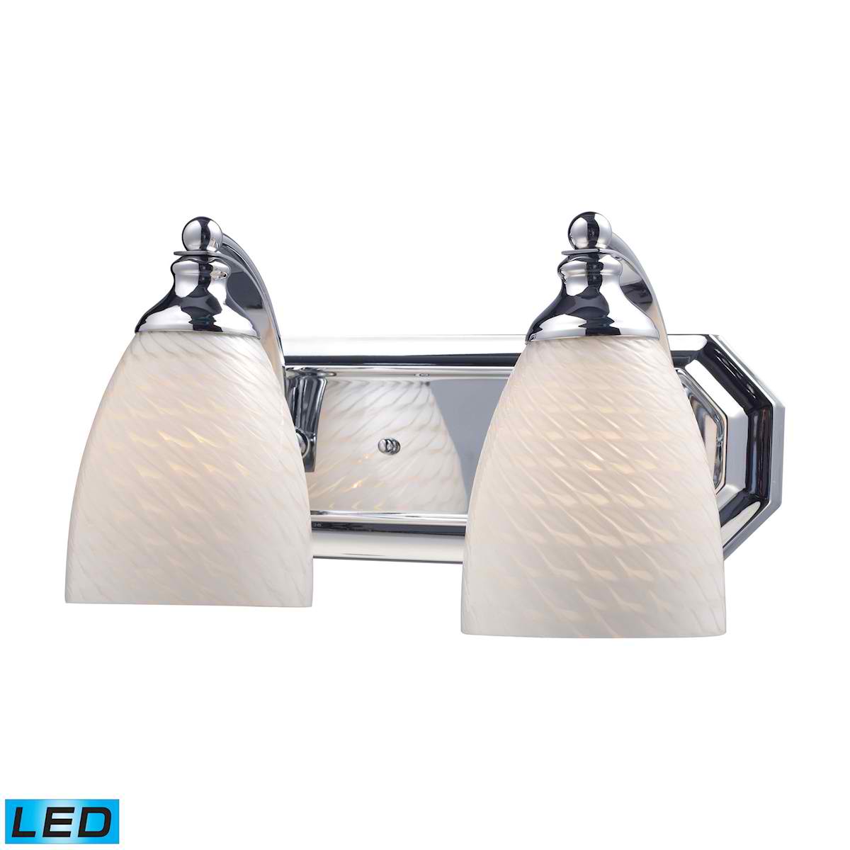 2 Light Vanity in Polished Chrome and White Swirl Glass - LED, 800 Lumens (1600 Lumens Total) with Full Scale
