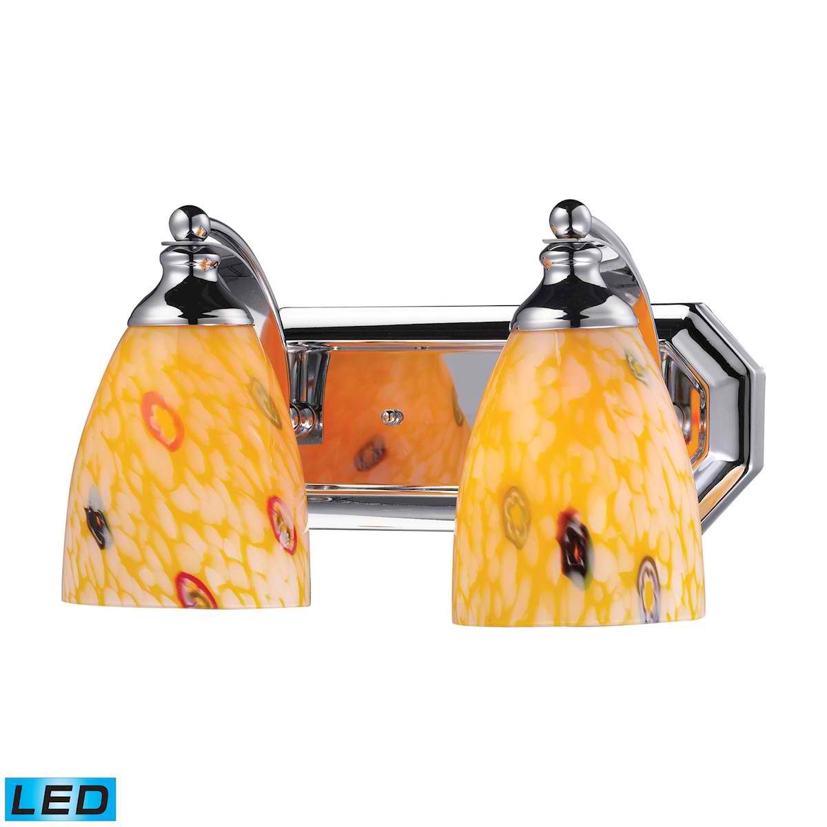 2 Light Vanity in Polished Chrome and Yellow Blaze Glass - LED, 800 Lumens (1600 Lumens Total) With Full Scale