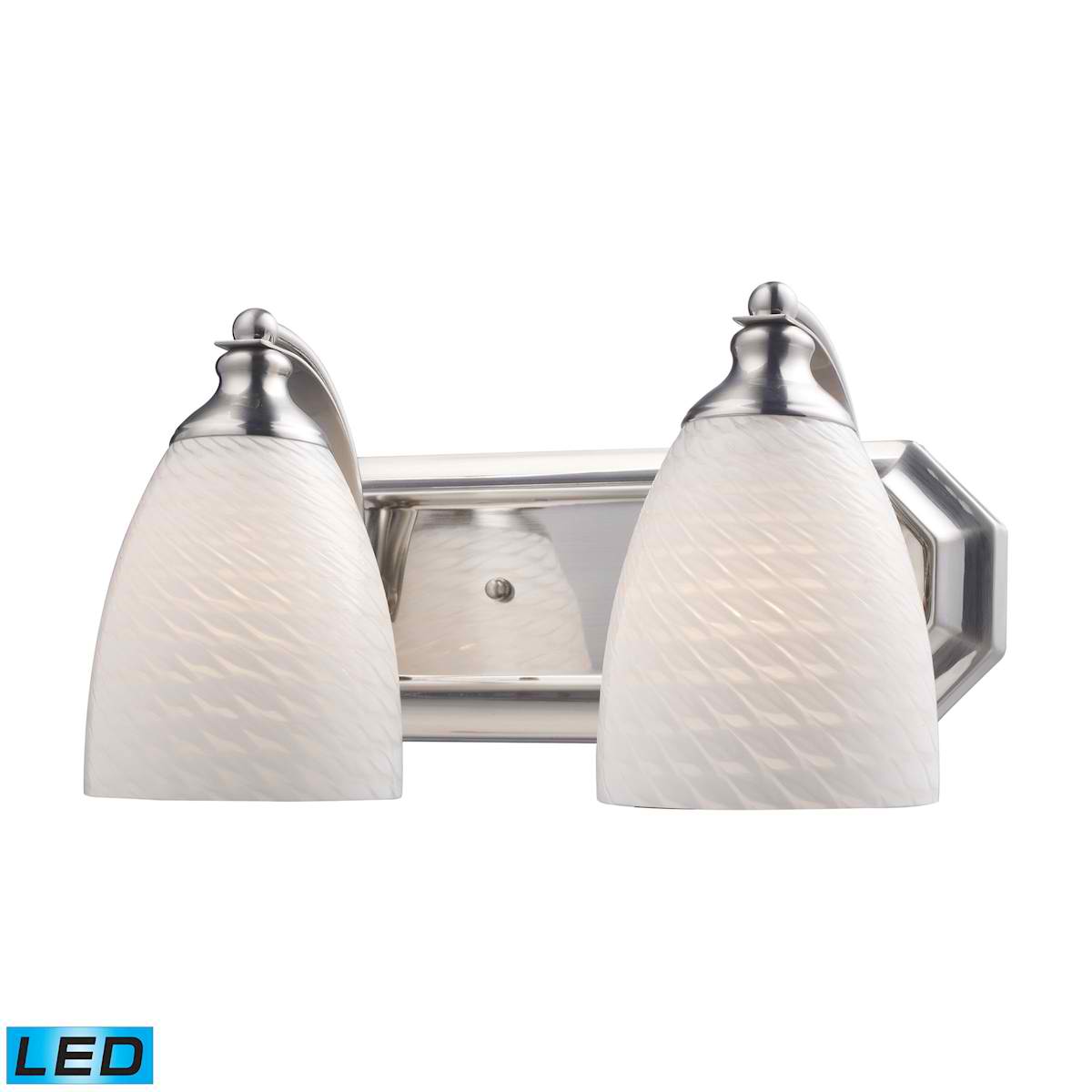 2 Light Vanity in Satin Nickel and White Swirl Glass - LED, 800 Lumens (1600 Lumens Total) with Full Scale